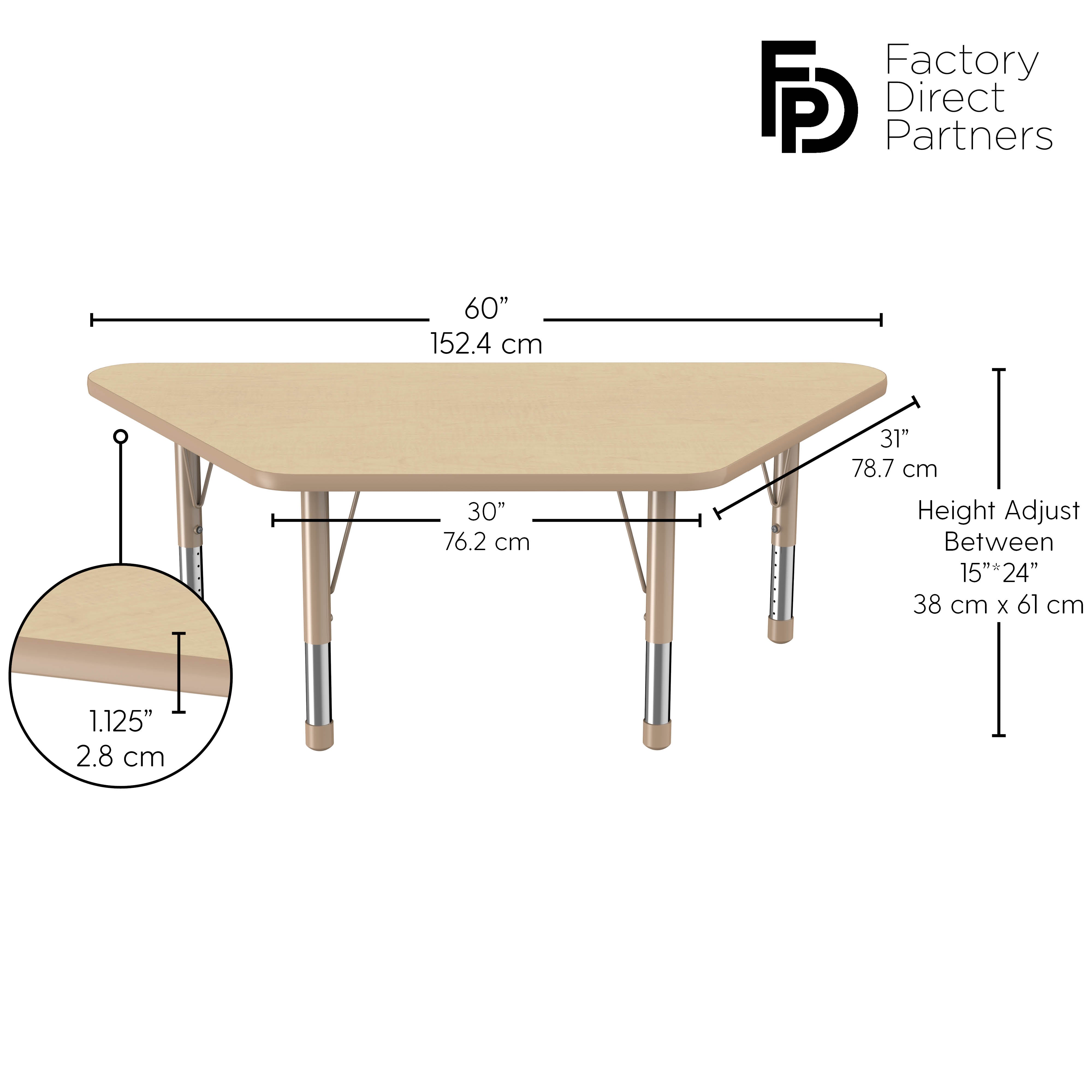 30" x 60" Trapezoid T-Molding Activity Table with Adjustable Chunky Legs - Maple/Sand