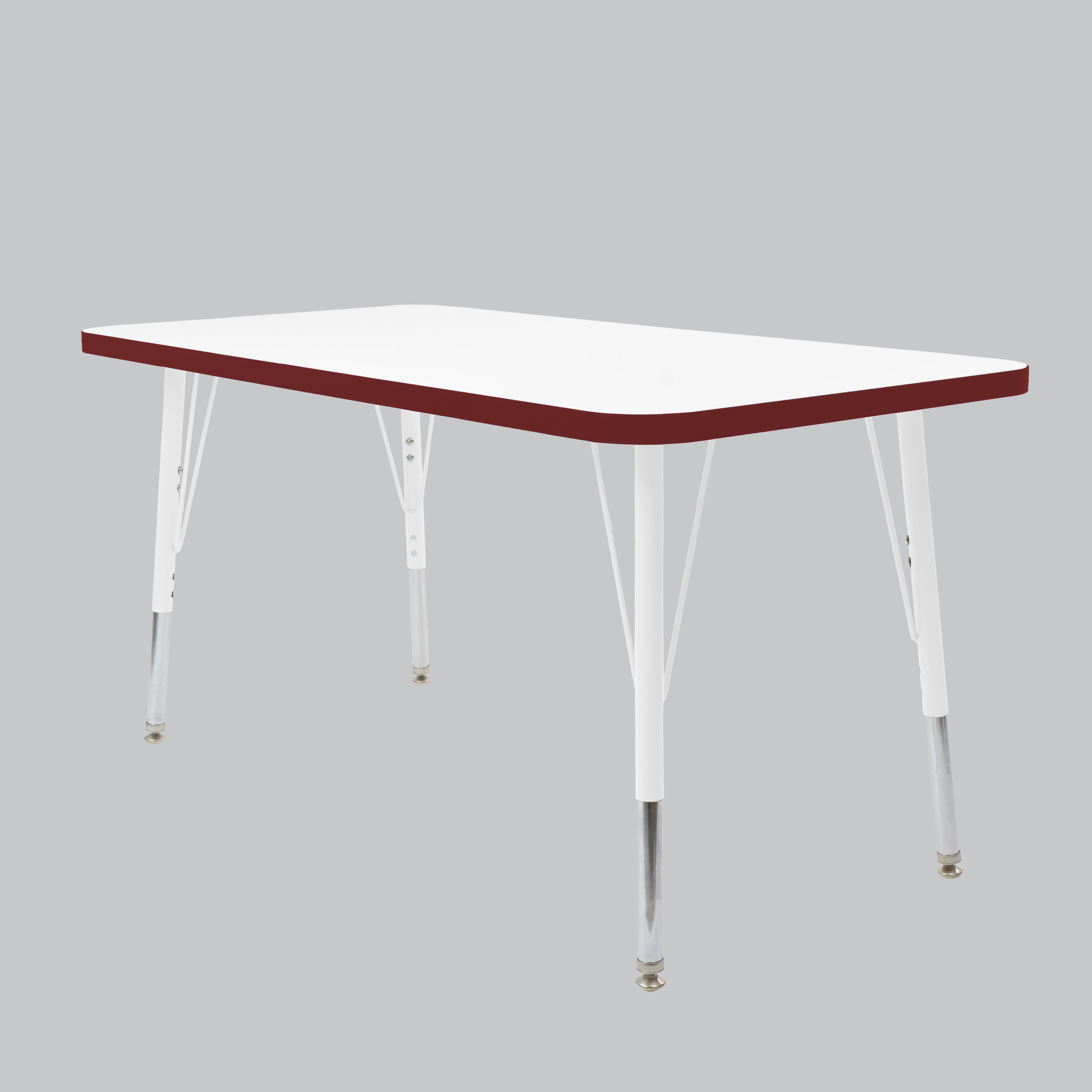 24" x 48" Rectangle Thermofused Activity Table with Adjustable Standard Swivel Glide Legs - White/Burgundy/White