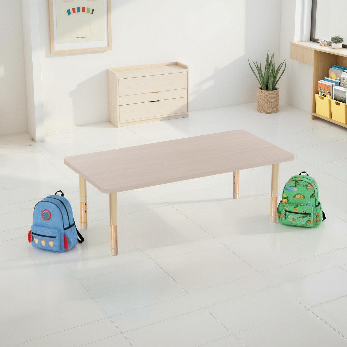 30" x 60" Rectangle Thermofused Activity Table with Adjustable Chunky Wood Legs - Asian Sand/Sand/Natural