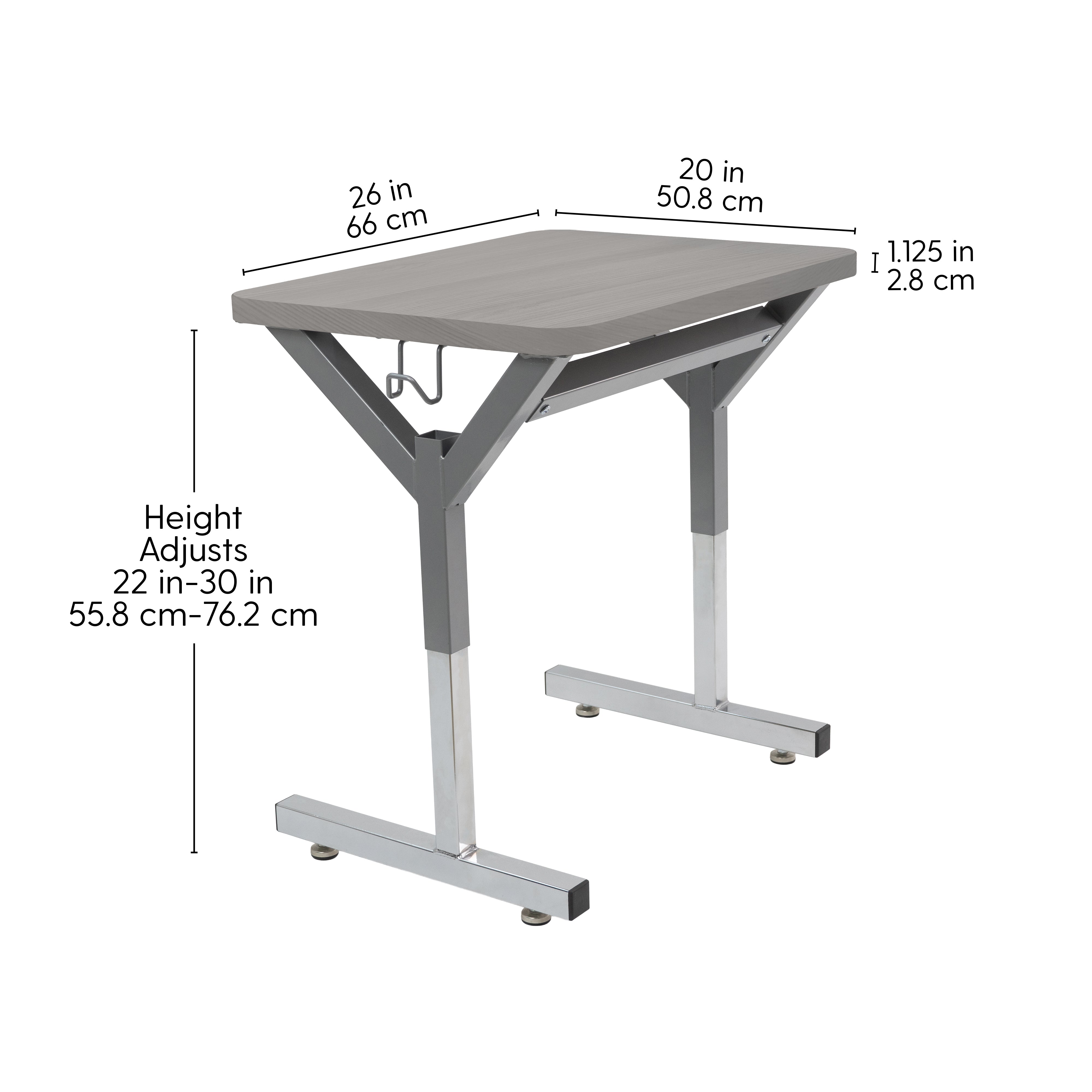 20" x 26" Rectangle Thermofused Table Desk with Adjustable Y-Frame - Light Gray Wood/Silver