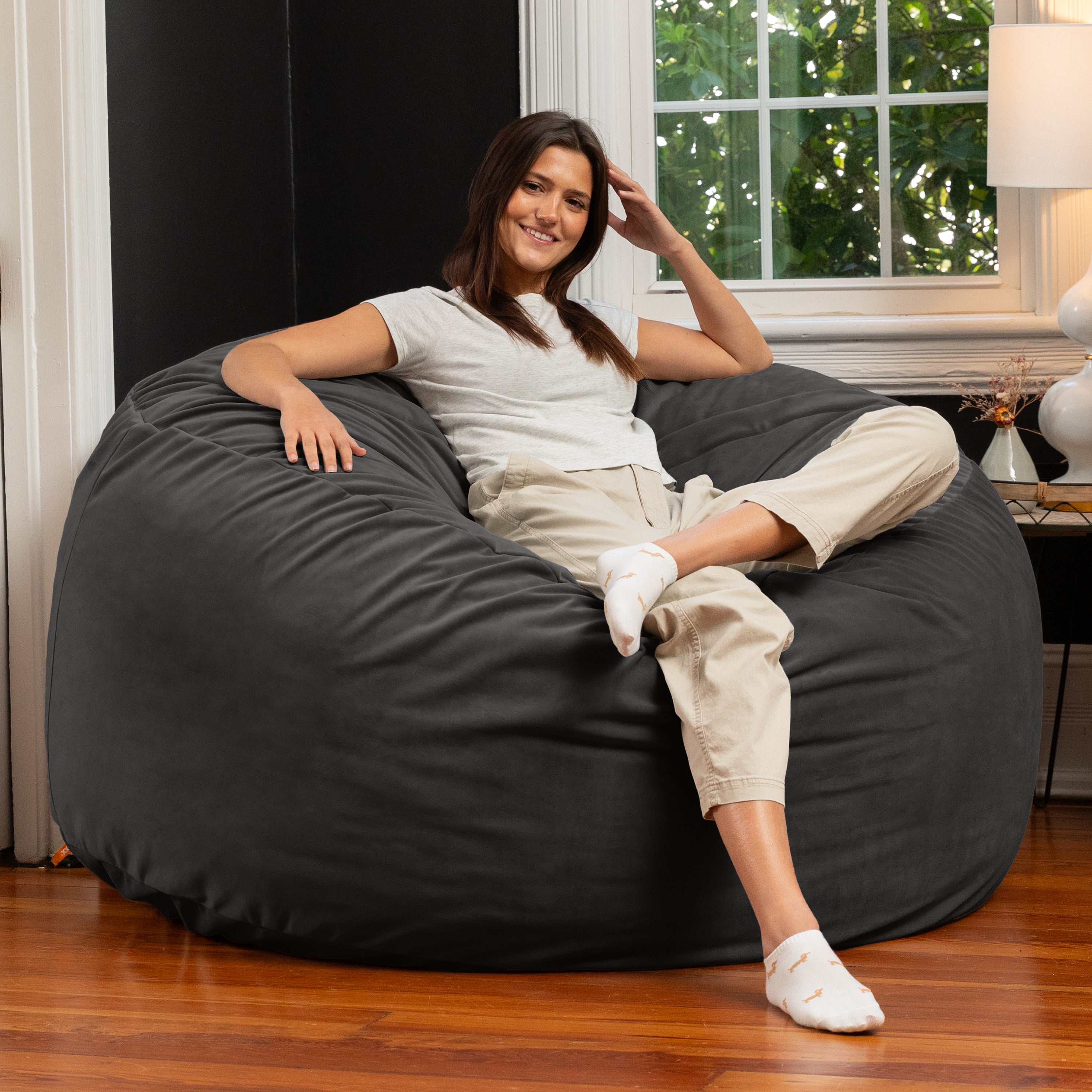 Jaxx 5 Foot Saxx - Large Round Bean Bag Chair for Adults - Lush Velvet Black