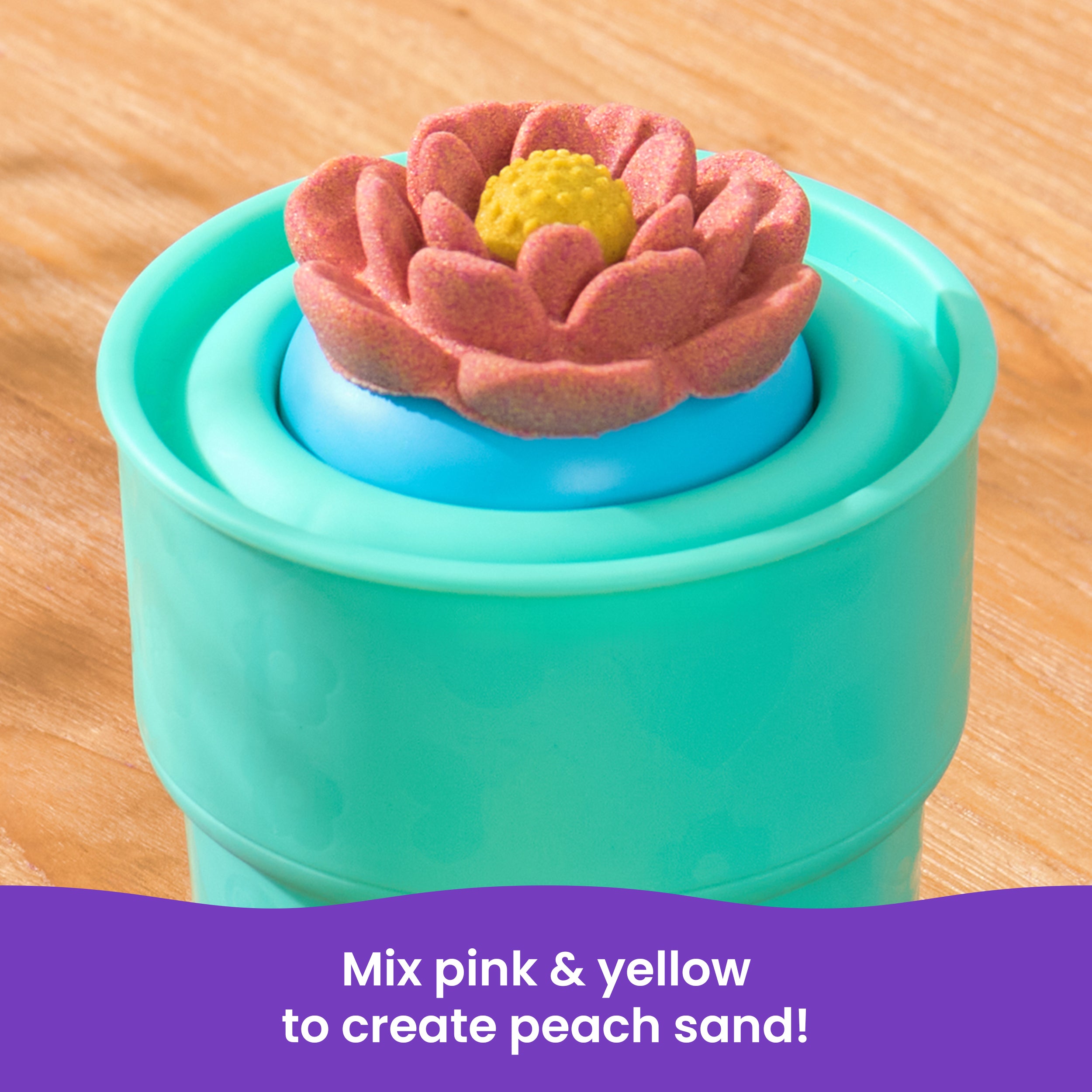 Kinetic Sand, SquishBlossom Blooming Flower with 8oz Neon Yellow & Pink Play Sand, Pot & Molds, Gifts for Mom & Kids, Arts and Crafts Sensory Toys