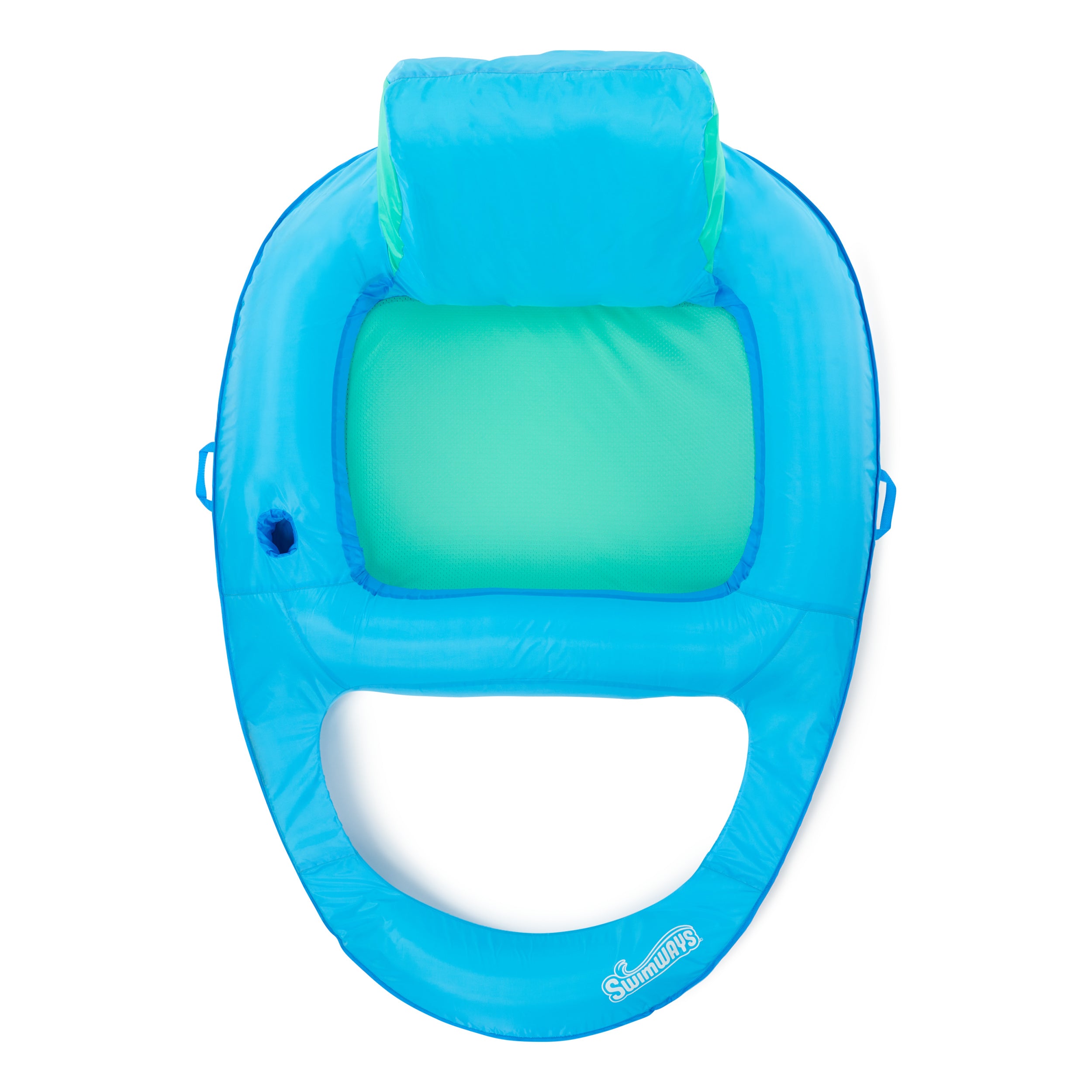 SwimWays Spring Float Premium XL Recliner Chair for Swimming Pool, Inflatable Pool Floats Adult with Fast Inflation, Cup Holder & Foot Rest, Supports Up to 300 lbs, Blue