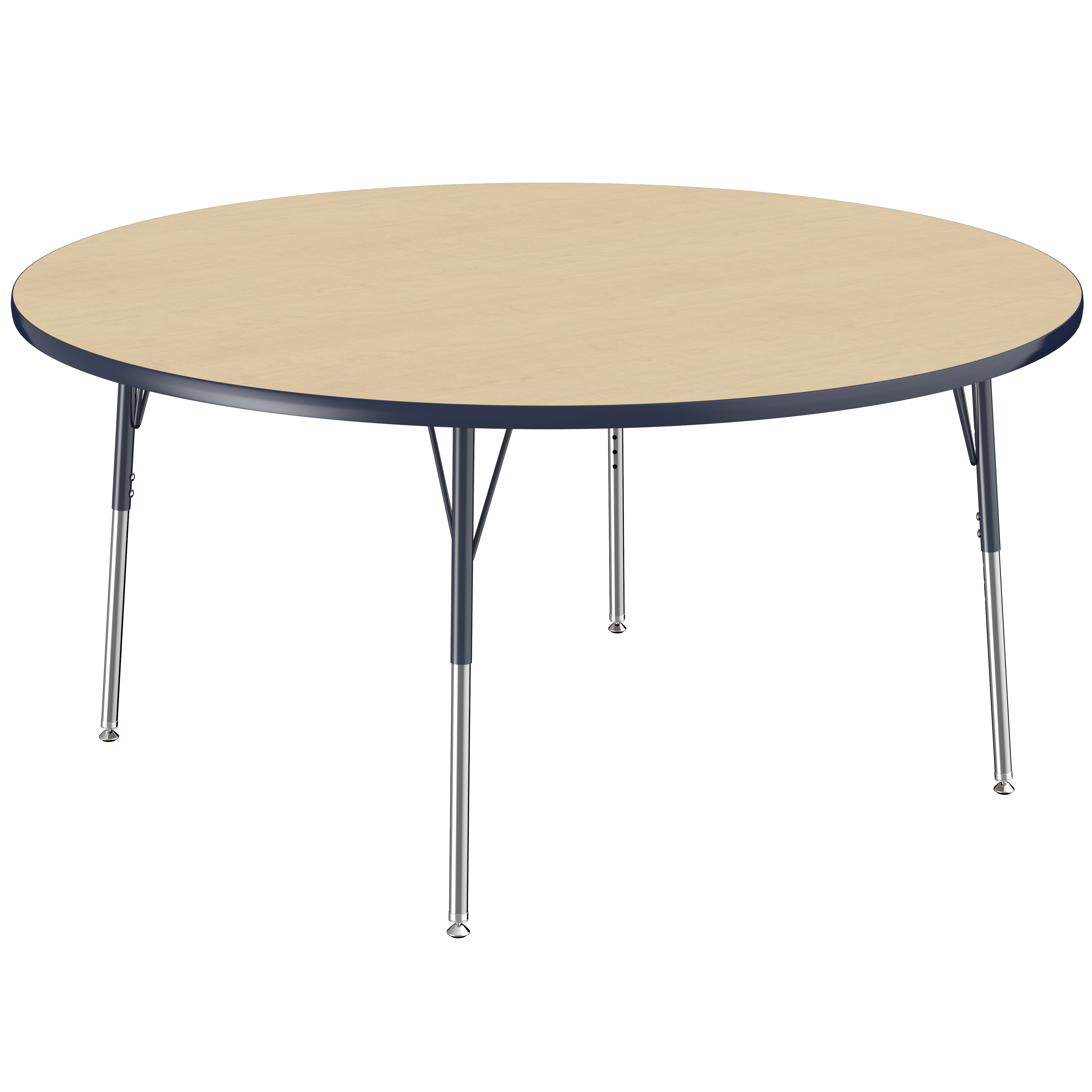 60" Round T-Molding Activity Table with Adjustable Standard Swivel Glide Legs - Maple/Navy