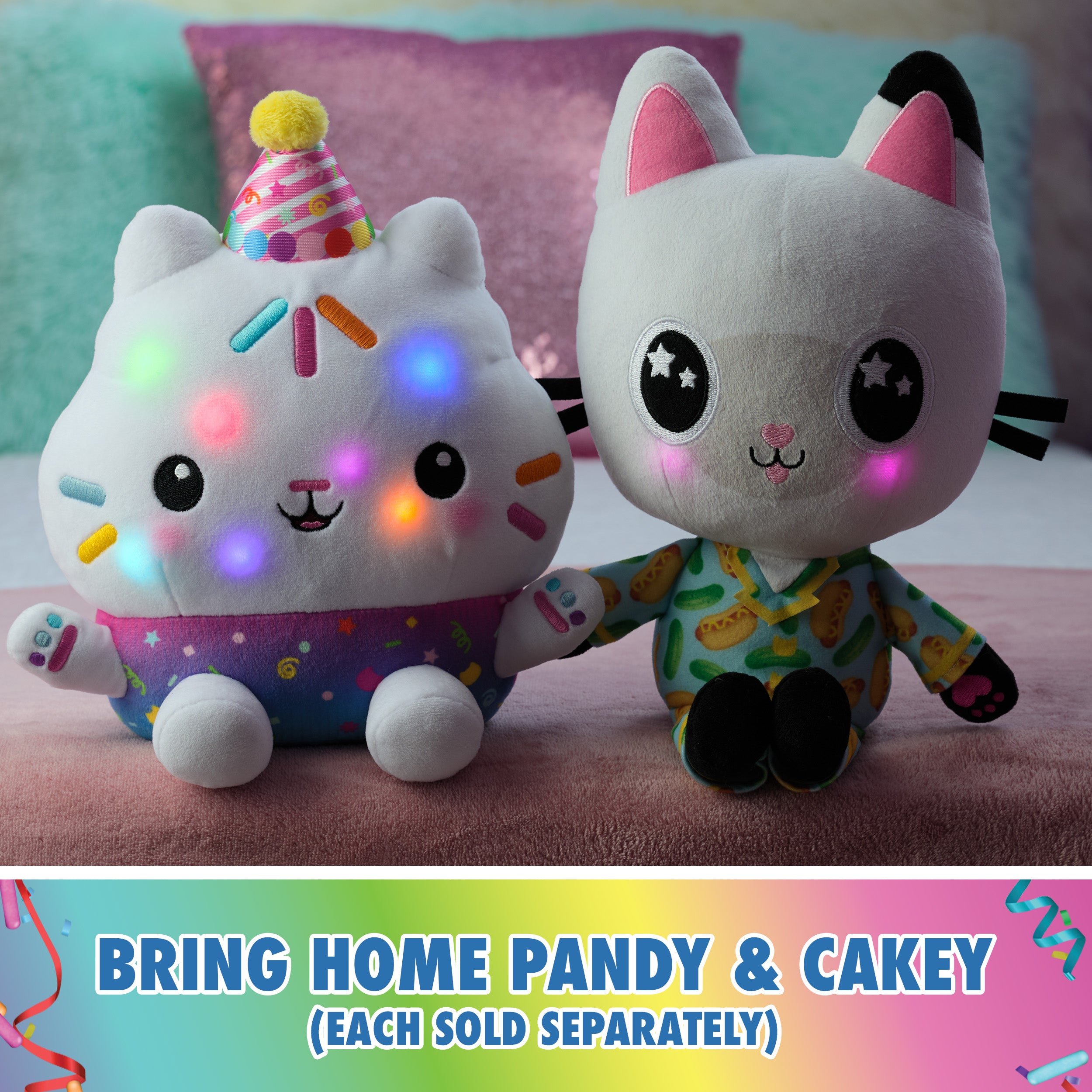 Gabby’s Dollhouse Celebrations, Sprinkle Party Cakey Cat Plush, 10-Inch Interactive Stuffed Animal with Sounds, Kids Toys for Girls & Boys Ages 3+