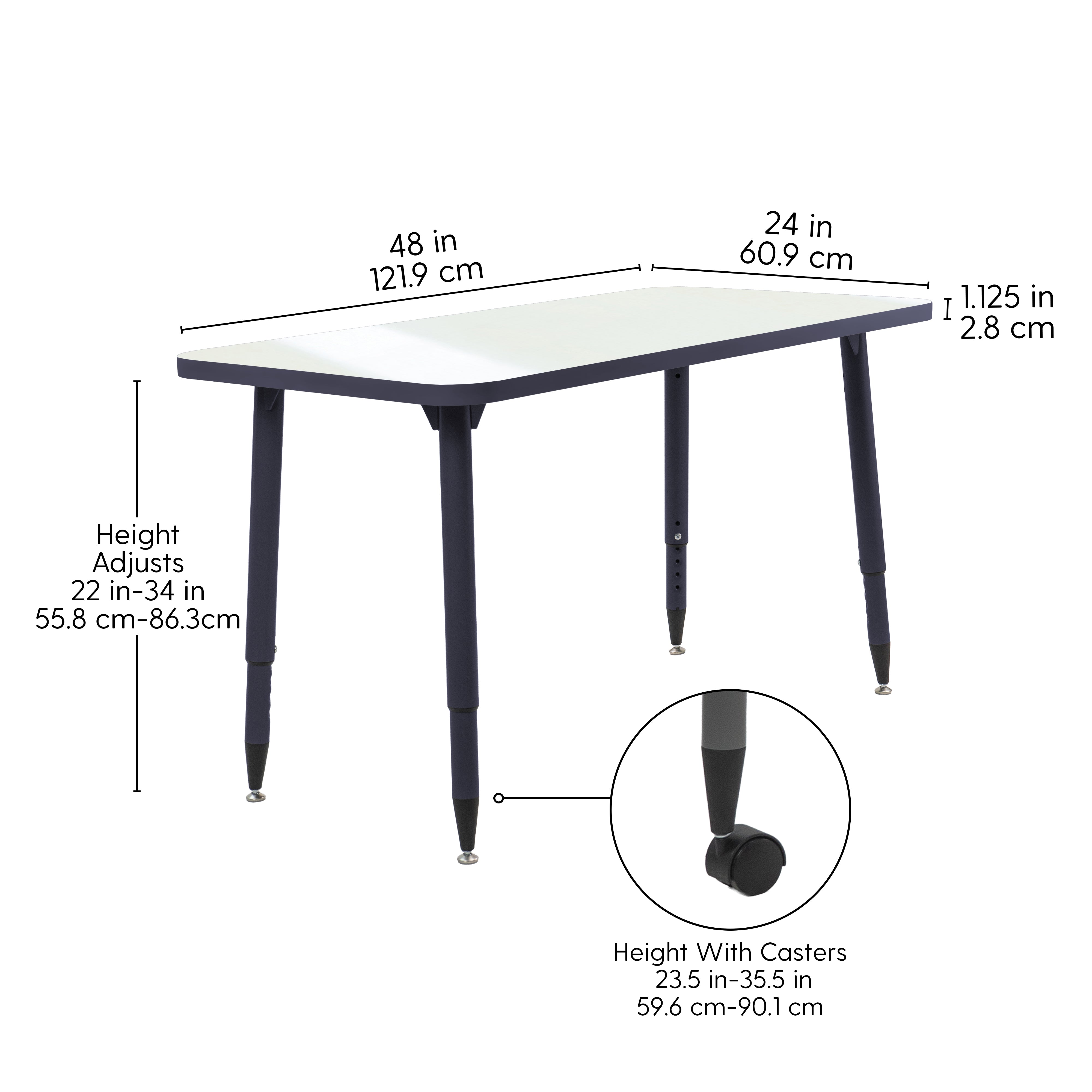 Adapte 24" x 48" Rectangle Dry-Erase Activity Table with Adjustable Tapered Legs - Whiteboard/Navy