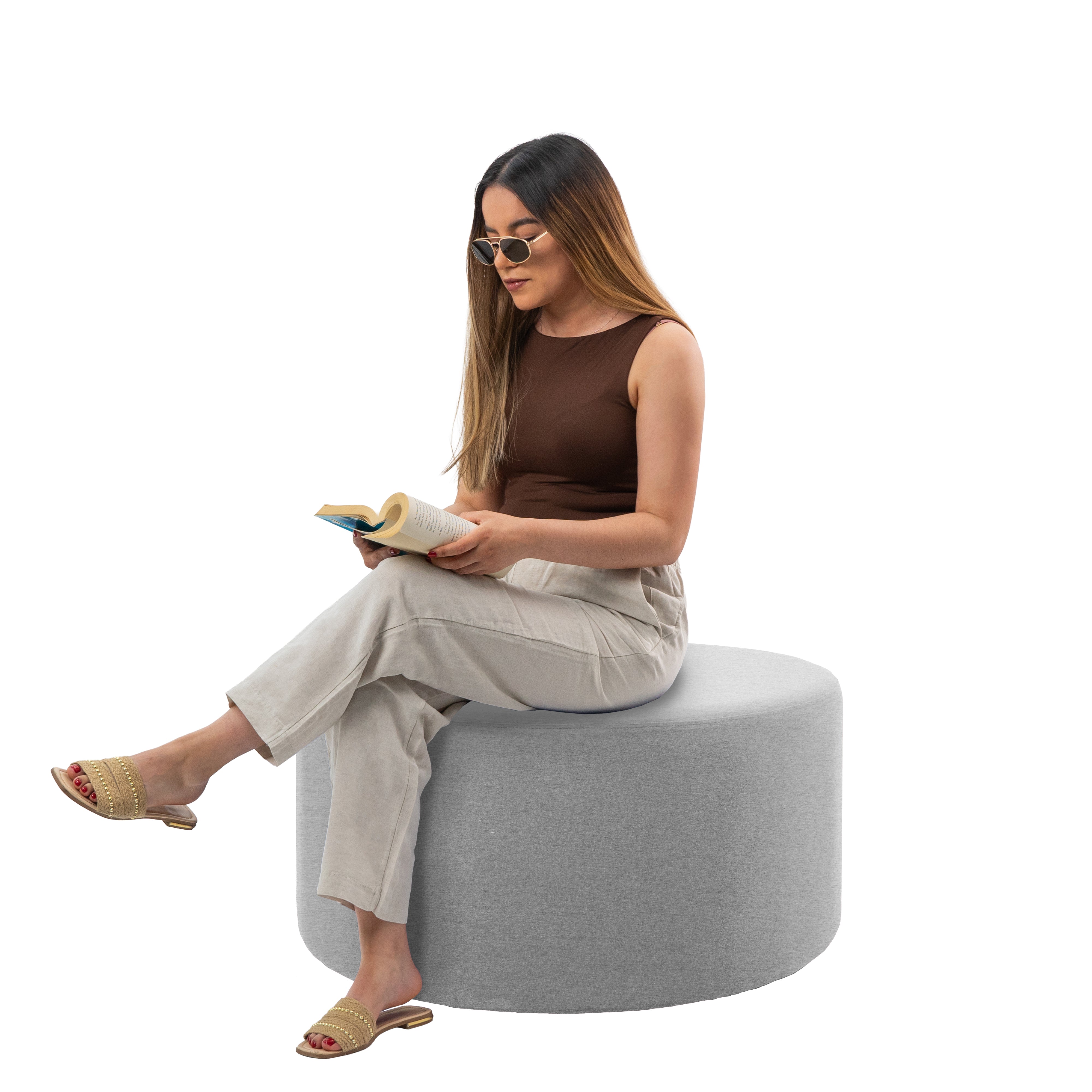 Outdoor 36" Round Ottoman with Sunbrella®, 18" H - Canvas Granite