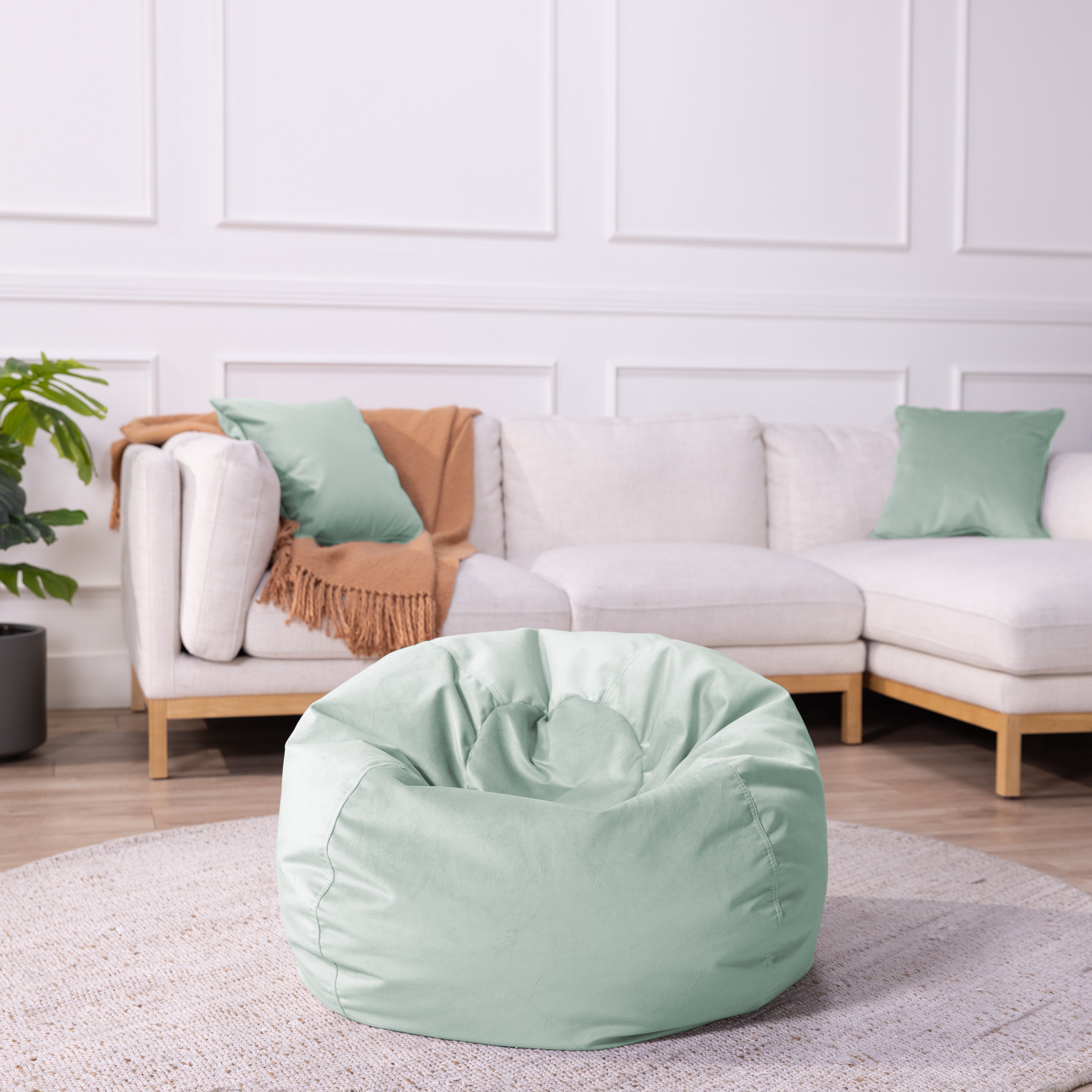 30" Round Velvety Bean Bag - Aloe