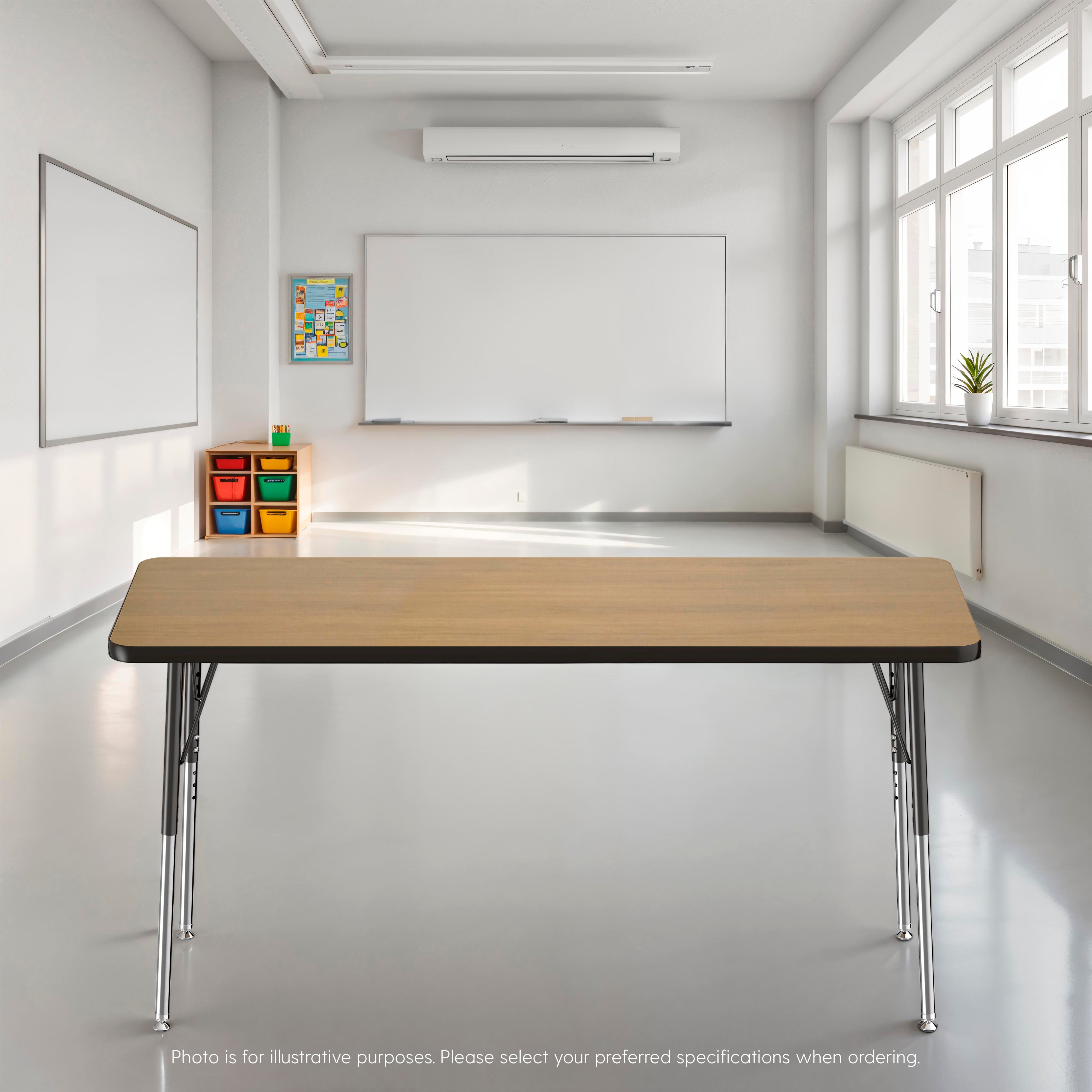 24" x 60" Rectangle T-Molding Activity Table with Adjustable Standard Swivel Glide Legs - Pasadena Oak/Black