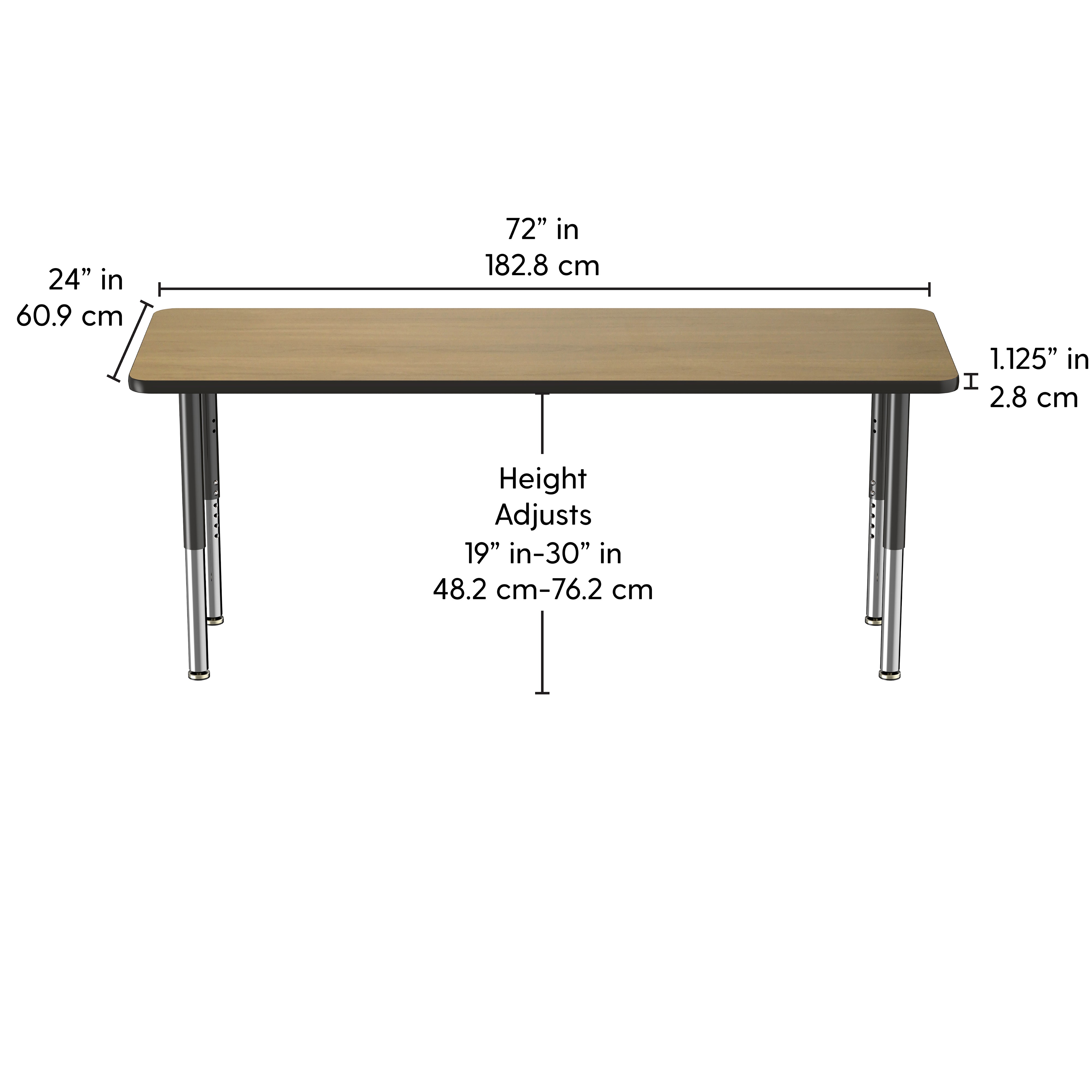 24" x 72" Rectangle T-Molding Activity Table with Adjustable Super Legs - Pasadena Oak/Black