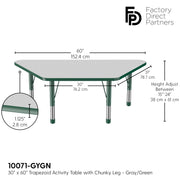 30" x 60" Trapezoid T-Molding Activity Table with Adjustable Chunky Legs - Gray/Green