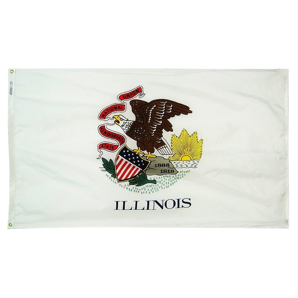 Illinois State Flag 2x3 ft. Nylon SolarGuard Nyl-Glo 100% Made in USA to Official State Design Specifications.