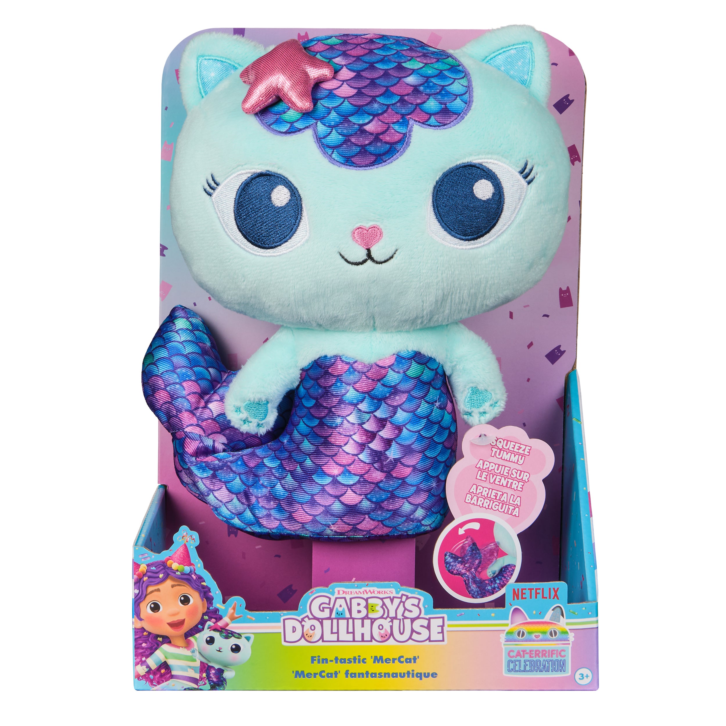 Gabby’s Dollhouse, Fin-Tastic MerCat, Premium Plush Toy, 10-Inch Tall Stuffed Animal with Moving Mermaid Tail, Kids Toys for Girls & Boys Ages 3+