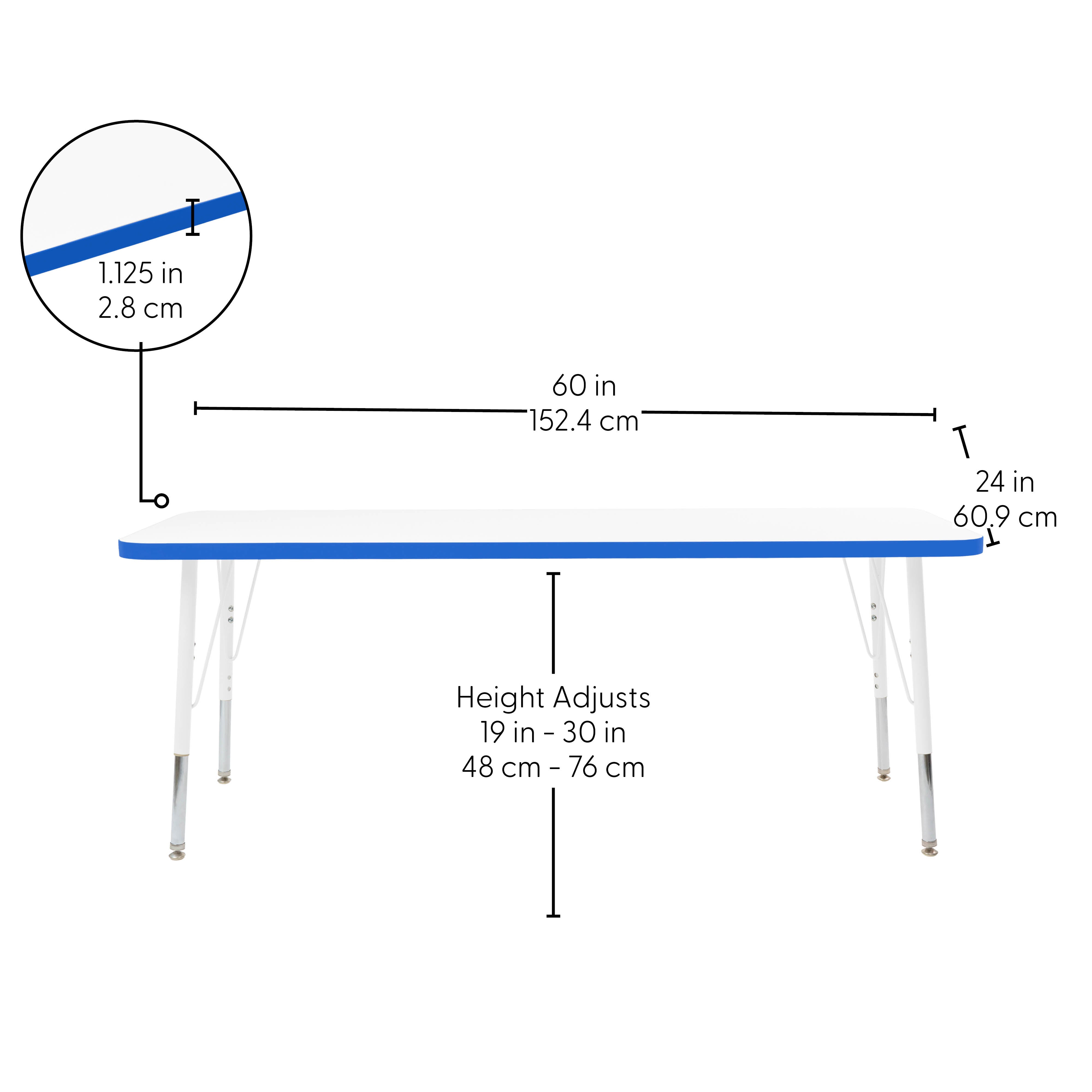 24" x 60" Rectangle Thermofused Activity Table with Adjustable Standard Swivel Glide Legs - White/Blue/White