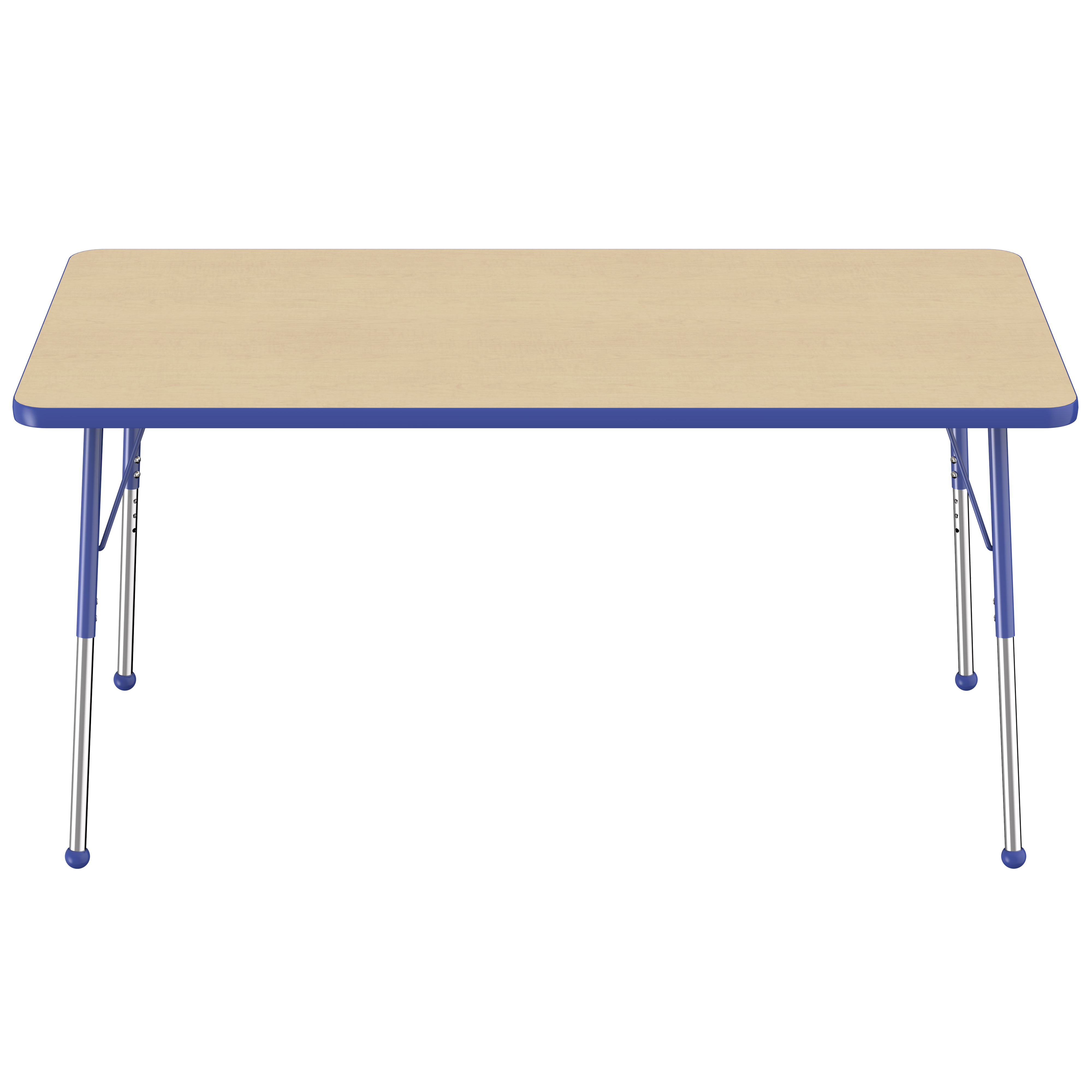 36" x 60" Rectangle T-Molding Activity Table with Adjustable Standard Ball Glide Legs - Maple/Blue