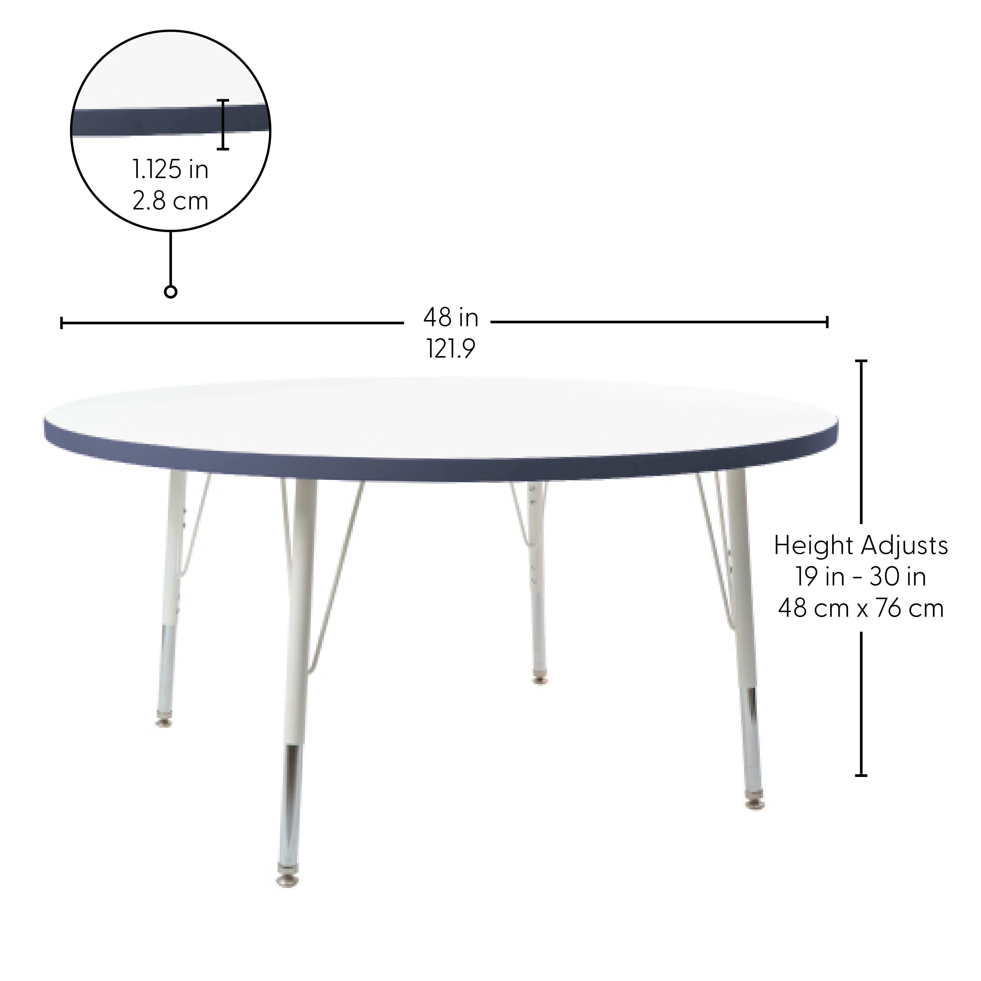 48" Round Thermofused Activity Table with Adjustable Standard Swivel Glide Legs - White/Navy/White