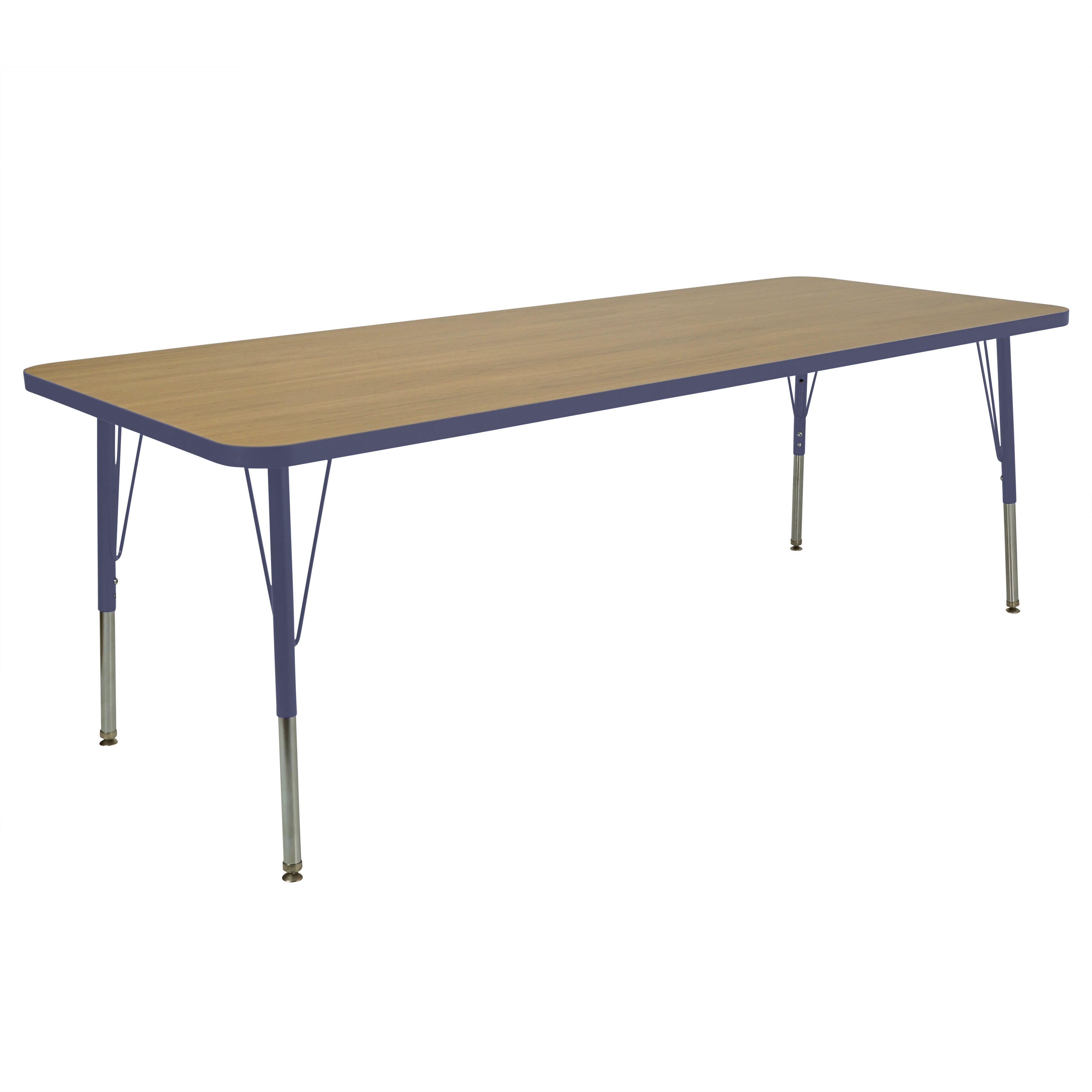 30" x 72" Rectangle Thermofused Activity Table with Adjustable Standard Swivel Glide Legs - Pasadena Oak/Navy