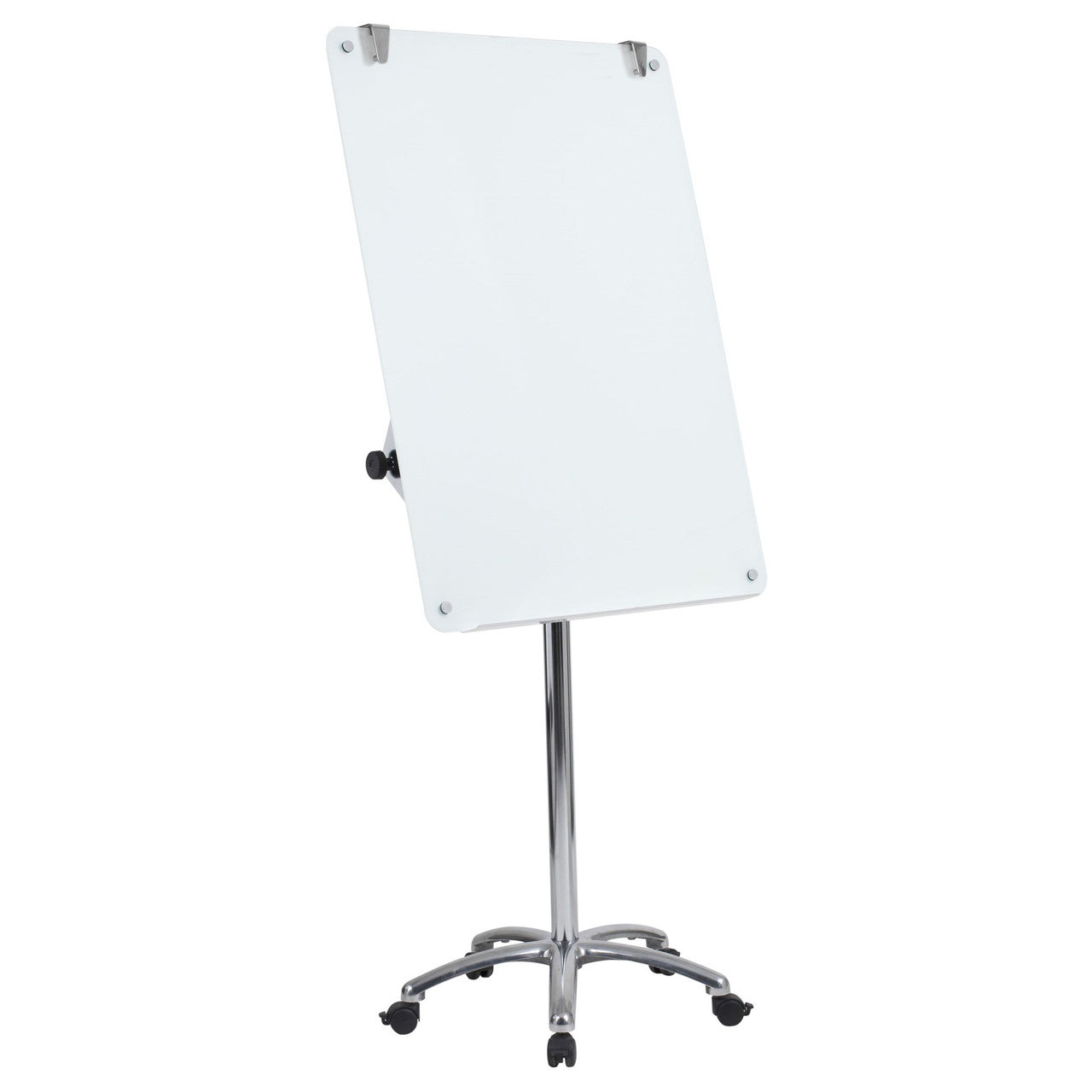 OfficeSource Vizual Magnetic Glass Mobile Easel with Chrome Frame - White