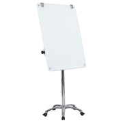 OfficeSource Vizual Magnetic Glass Mobile Easel with Chrome Frame - White