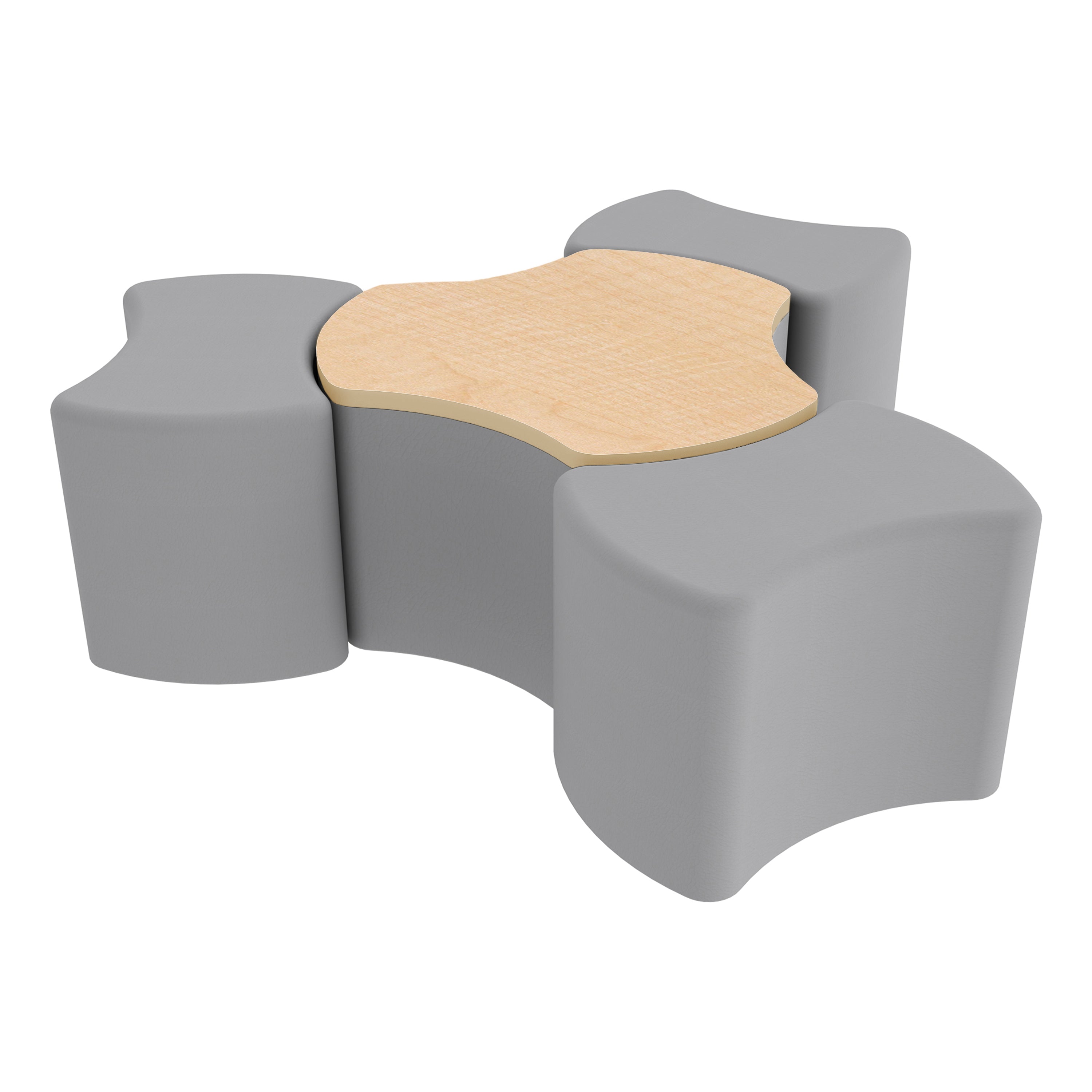 Pro Series Cog Ottoman Table with Bowtie 18" H Seating, 4-Piece Set - Gray/Maple