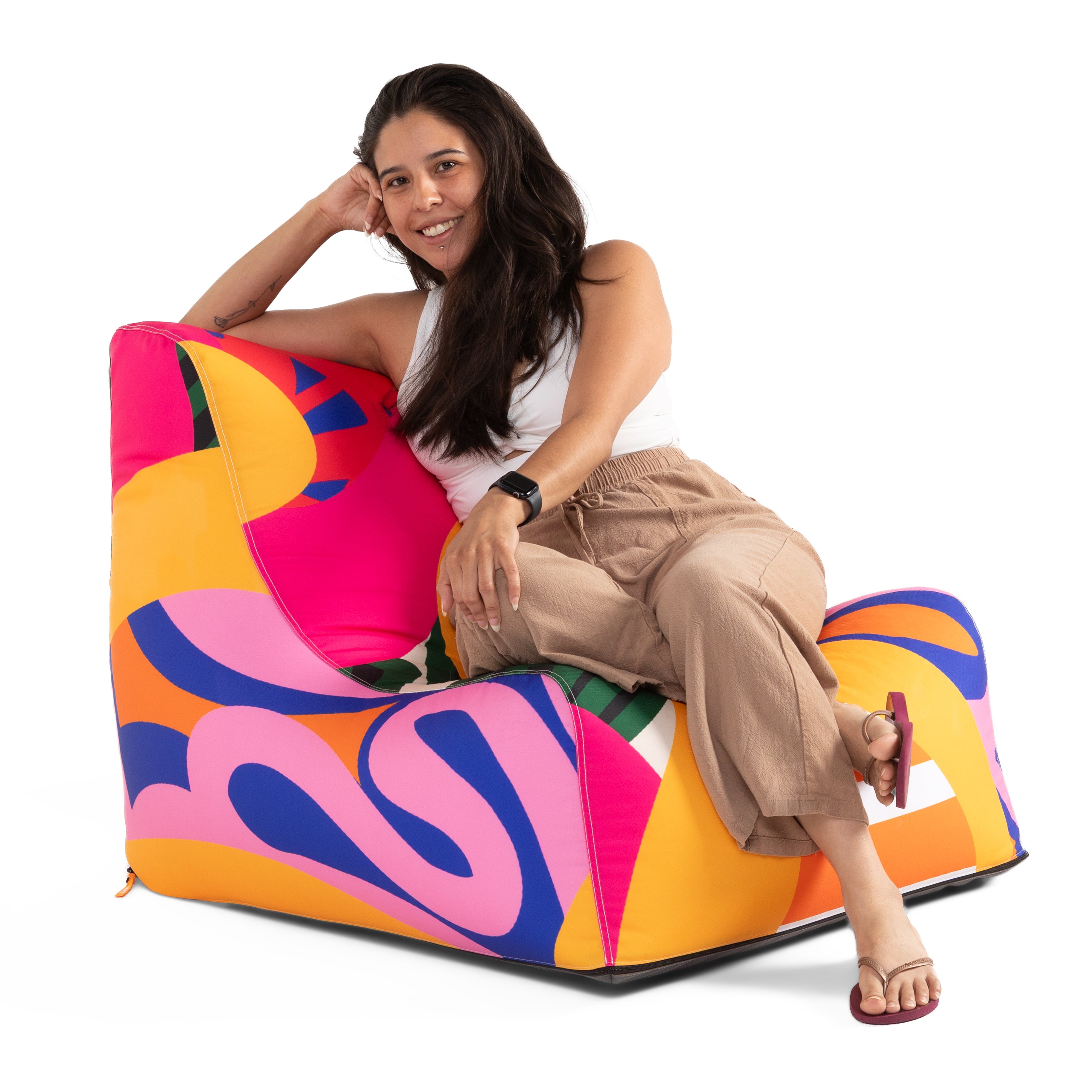 Jaxx Ponce Outdoor Bean Bag Chair - Weather Resistant Patio and Poolside Lounge Seating, Zuri Multicolor Pattern
