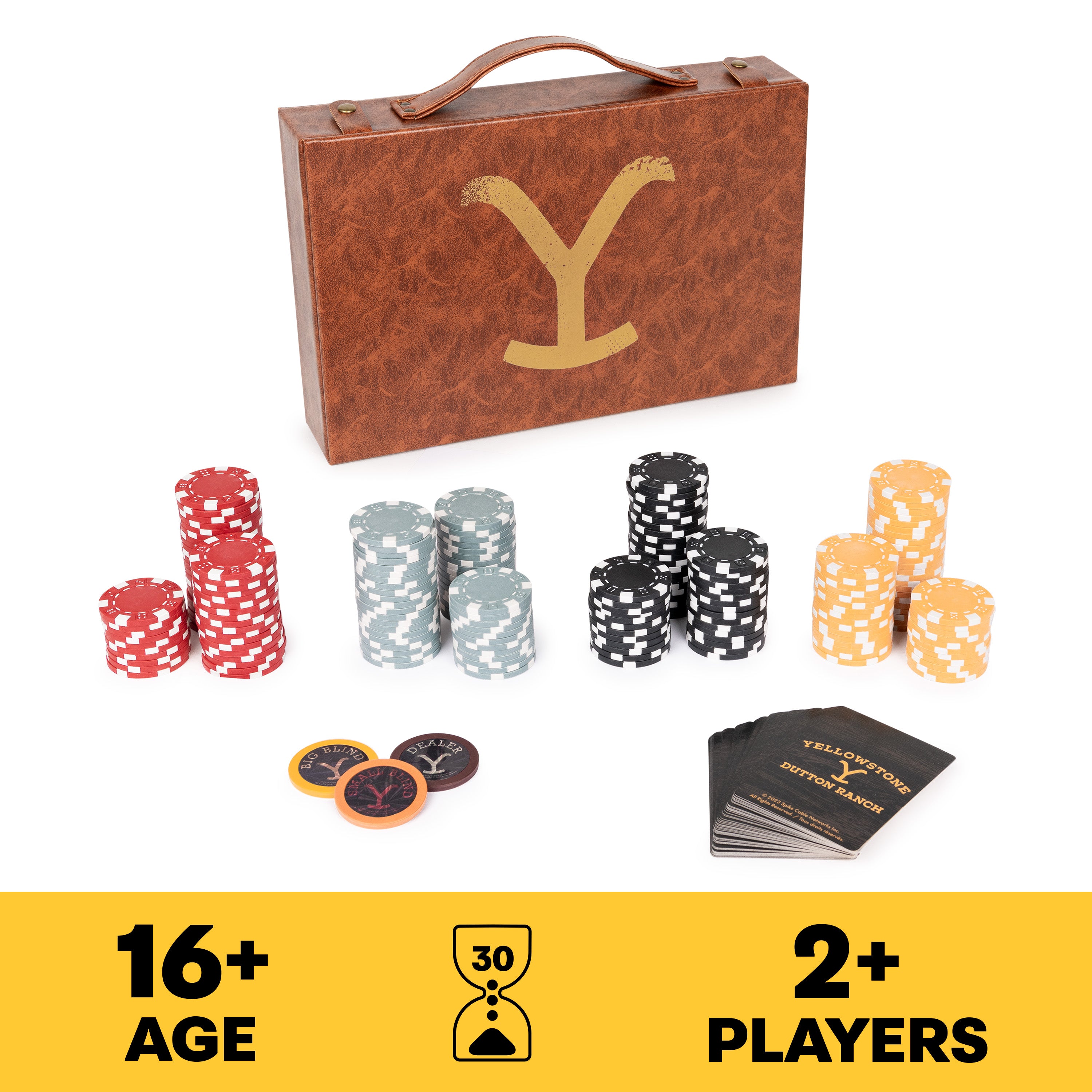 Spin Master Games, Yellowstone, 200-Piece Poker Set with Custom Carrying Case, Dealer & Betting Poker Chips Card Deck, Yellowstone Merchandise, for Adults 16 and up