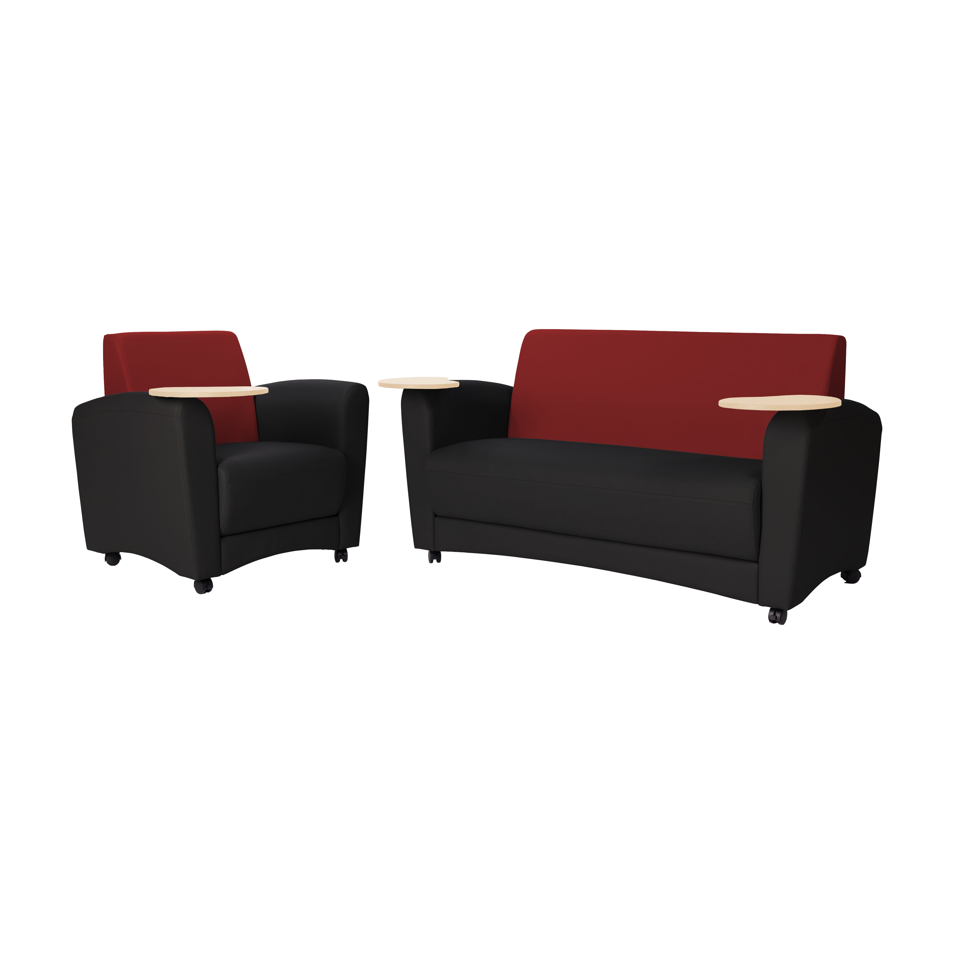 Pro Series Upholstered Common Area Chair with Tablet - Black/Crimson/Maple Grain