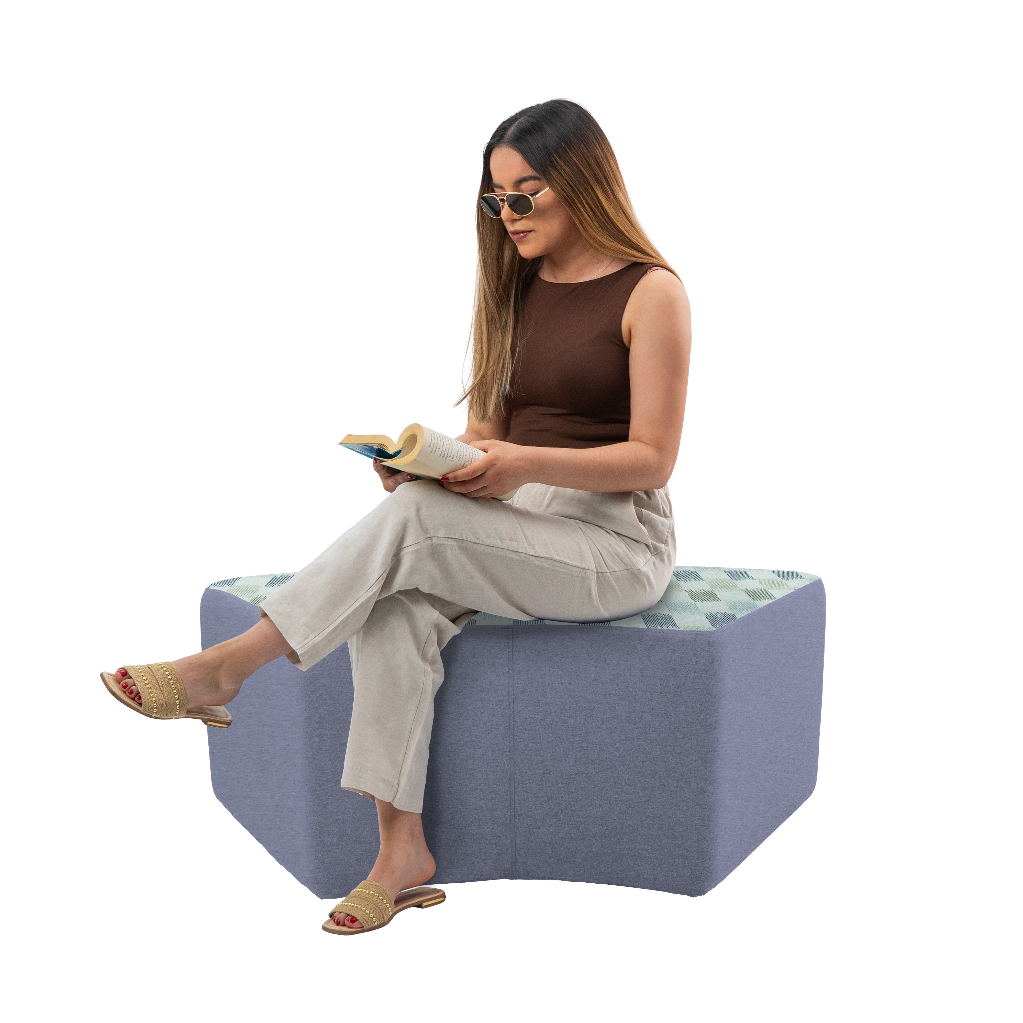 Outdoor 24" x 48" S-Curve Ottoman with Sunbrella, 18" H - Dream Mist/Canvas Haze