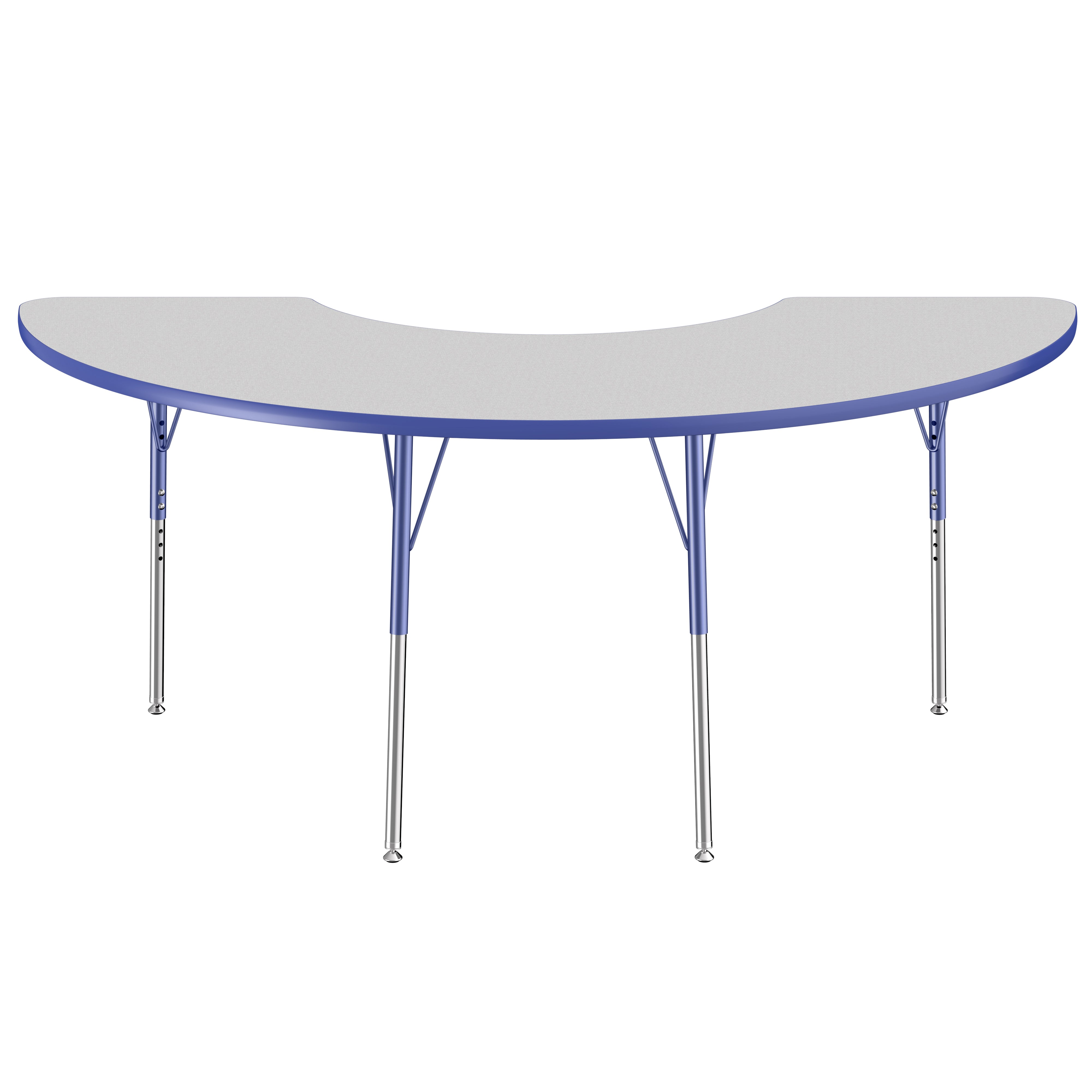 36" x 72" Half Moon Thermofused Activity Table with Adjustable Standard Swivel Glide Legs - Gray/Blue