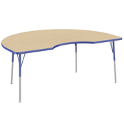 48" x 72" Kidney T-Molding Activity Table with Adjustable Standard Swivel Glide Legs - Maple/Blue