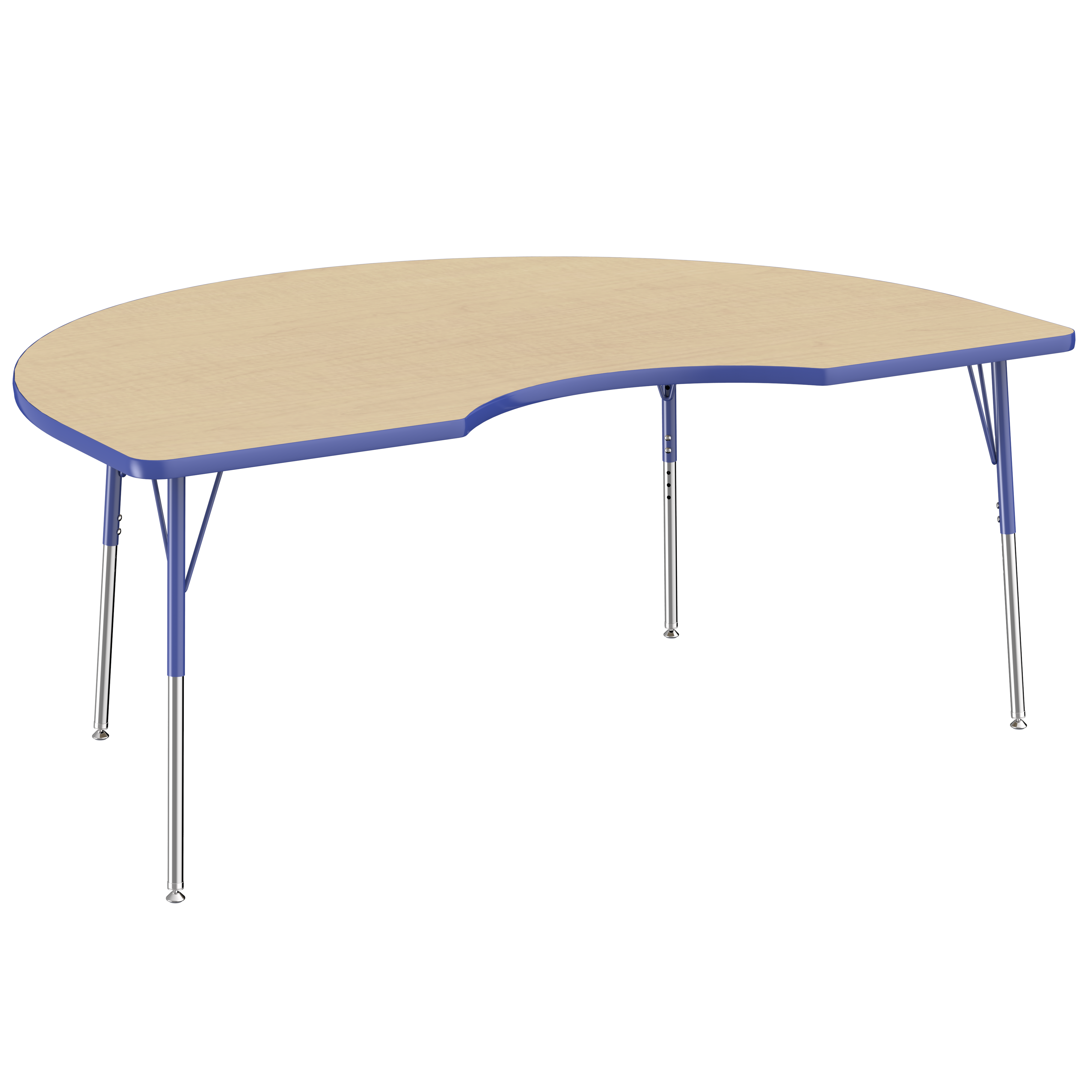 48" x 72" Kidney T-Molding Activity Table with Adjustable Standard Swivel Glide Legs - Maple/Blue