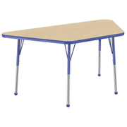 30" x 60" Trapezoid T-Molding Activity Table with Adjustable Standard Ball Glide Legs - Maple/Blue