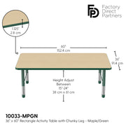 36" x 60" Rectangle T-Molding Activity Table with Adjustable Chunky Legs - Maple/Green