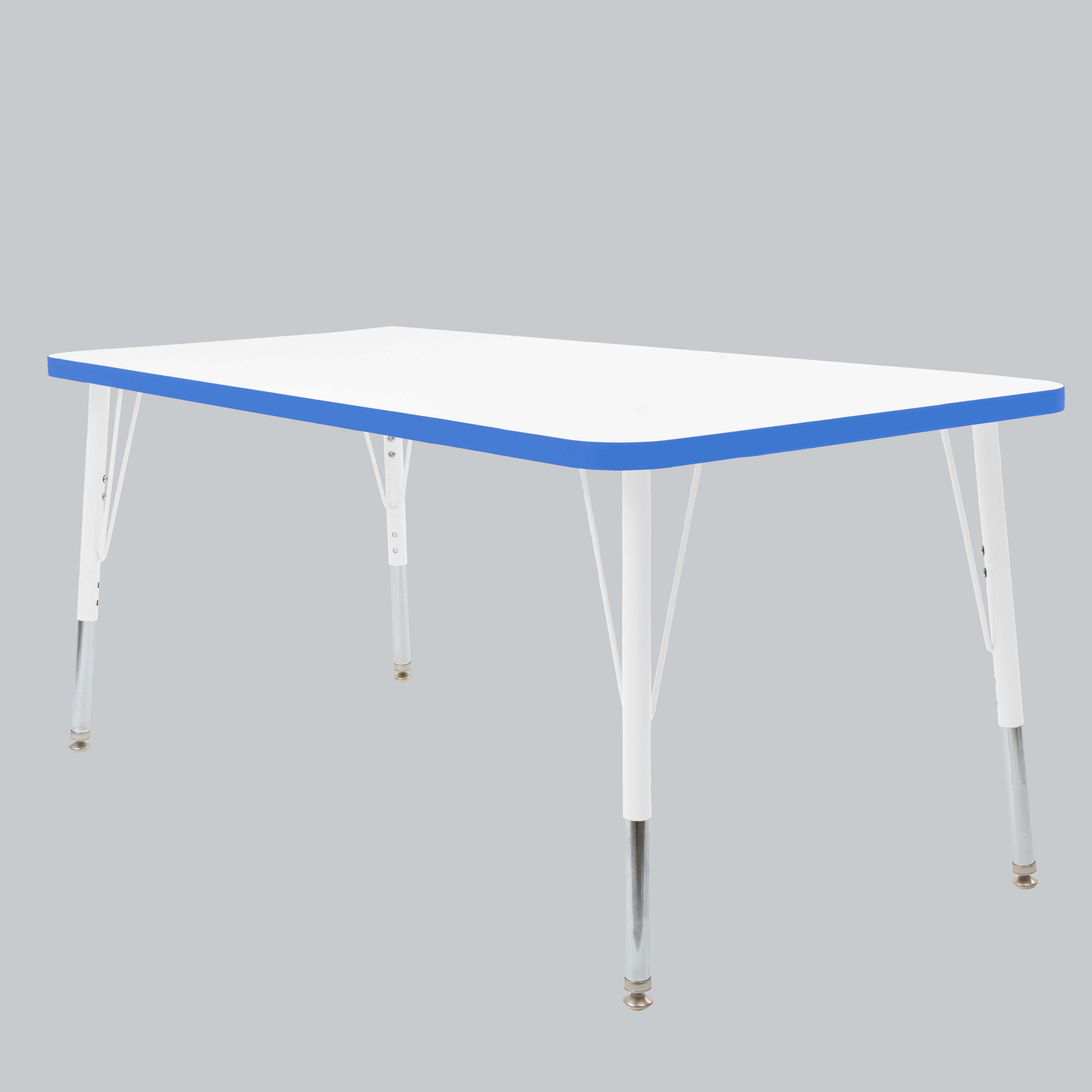 30" x 60" Rectangle Thermofused Activity Table with Adjustable Standard Swivel Glide Legs - White/Blue/White