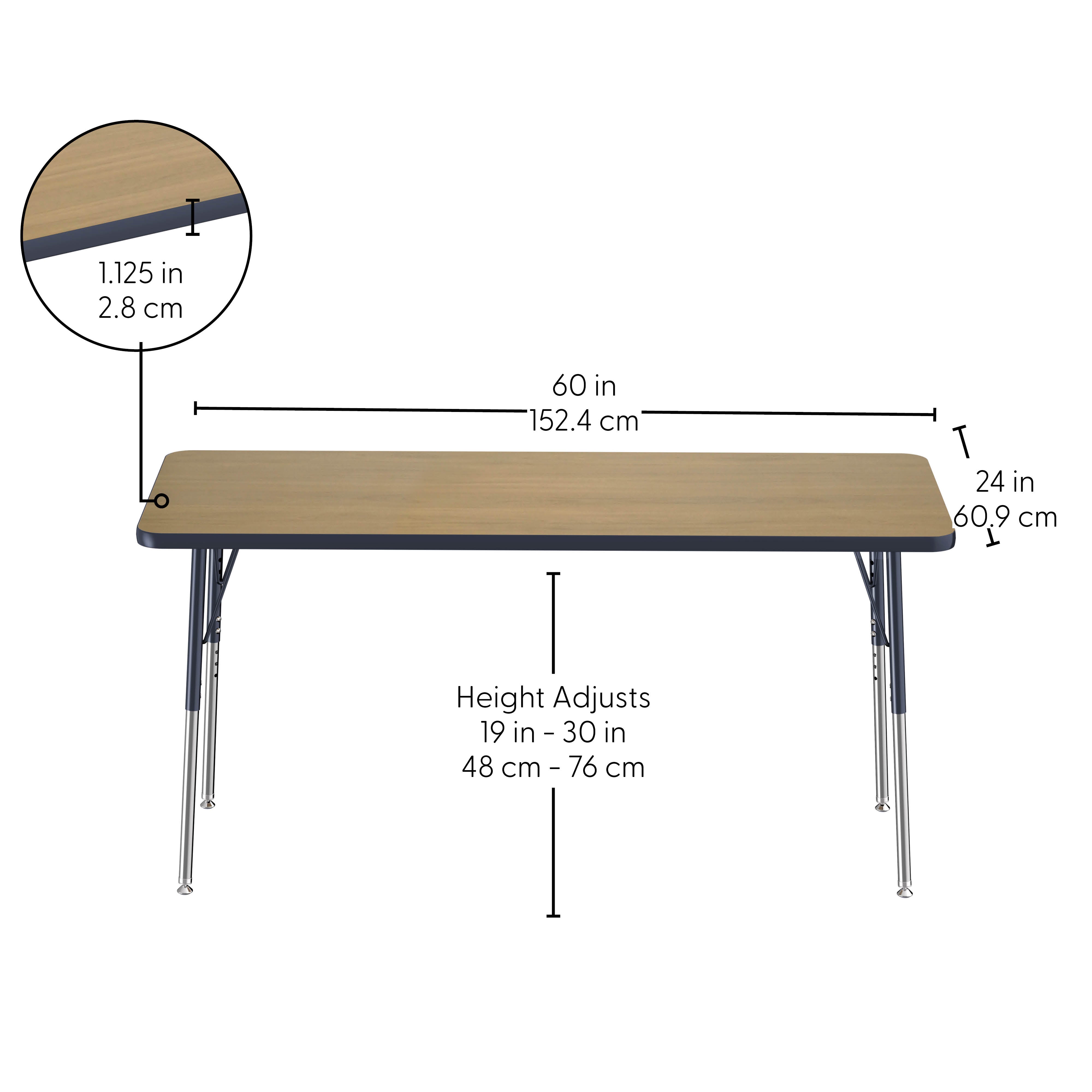 24" x 60" Rectangle T-Molding Activity Table with Adjustable Standard Swivel Glide Legs - Pasadena Oak/Navy