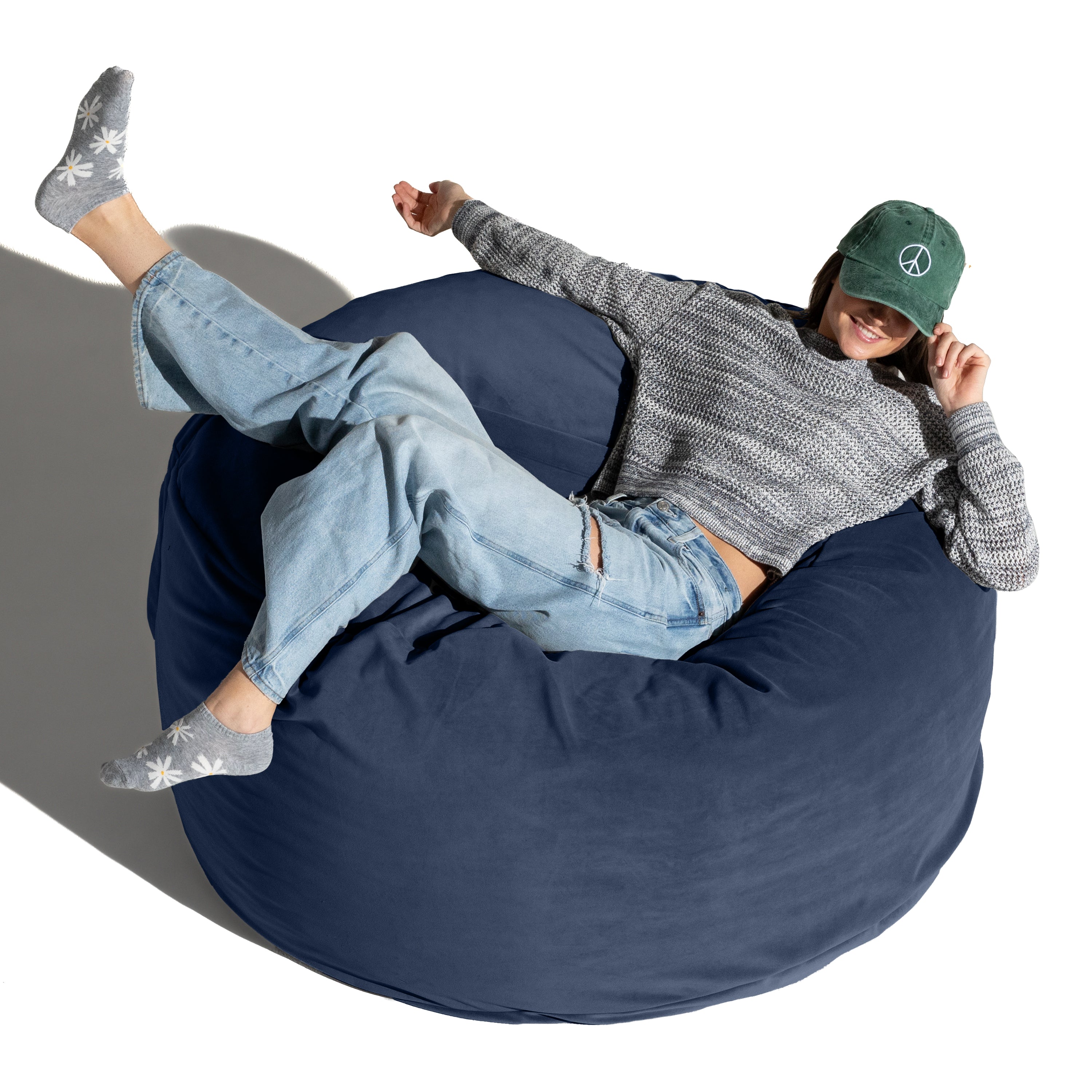 Jaxx 4 Foot Saxx - Large Round Bean Bag Chair for Adults - Lush Velvet Navy Blue