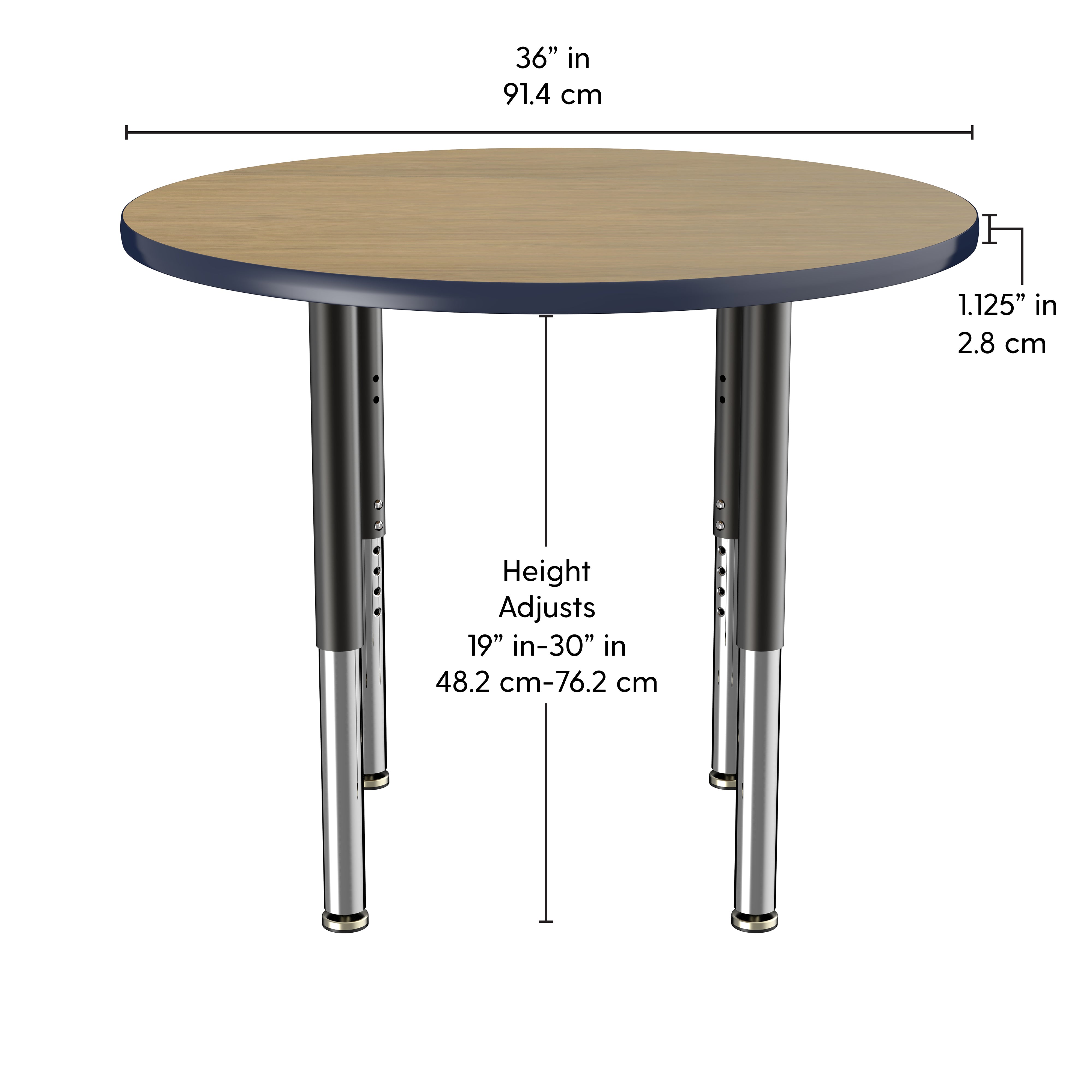 36" Round T-Molding Activity Table with Adjustable Super Legs - Pasadena Oak/Navy/Black
