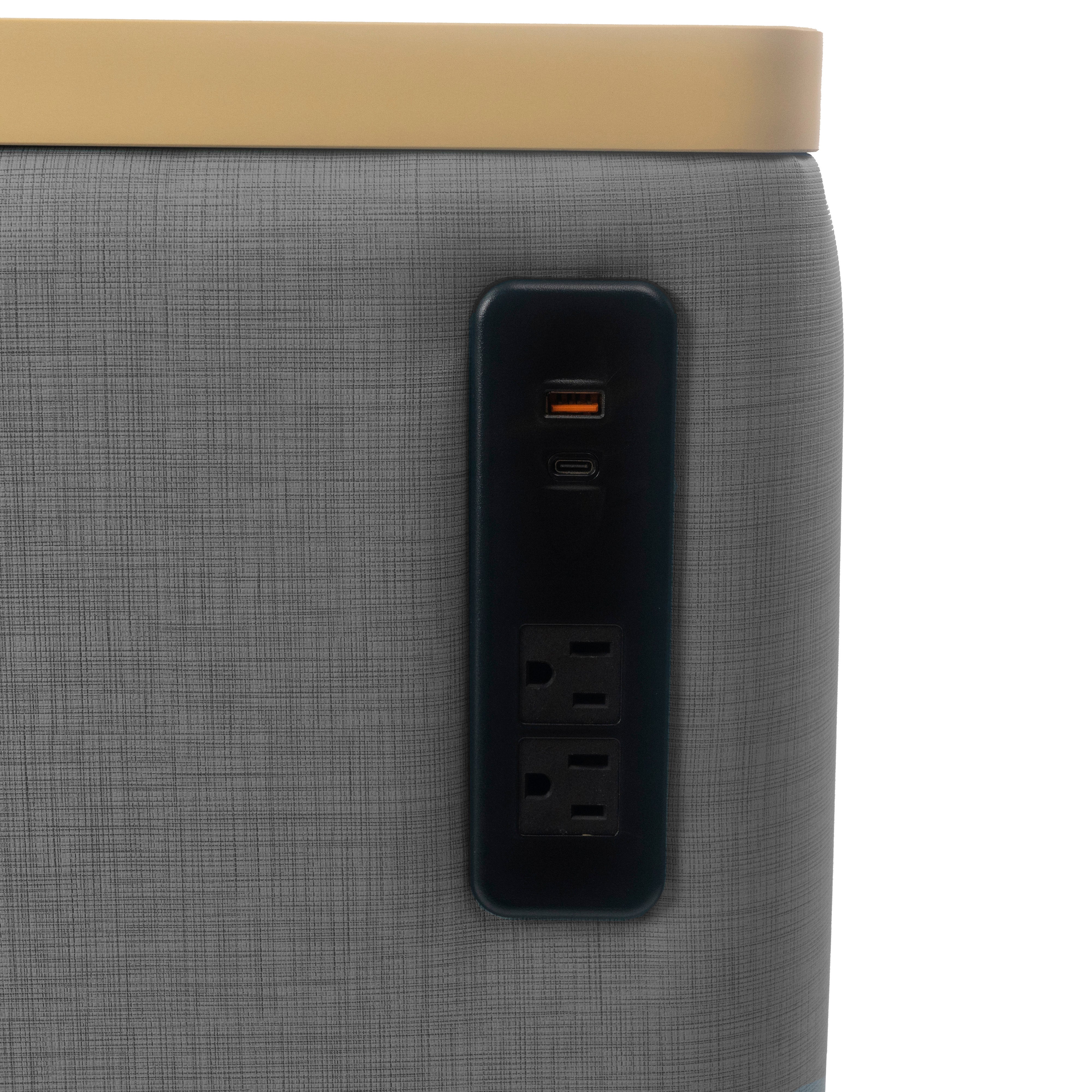 Pro Series Upholstered 18" x 18" Square Ottoman Table with Tech Panel 28" Height - Slate Gray Crosshatch/Maple