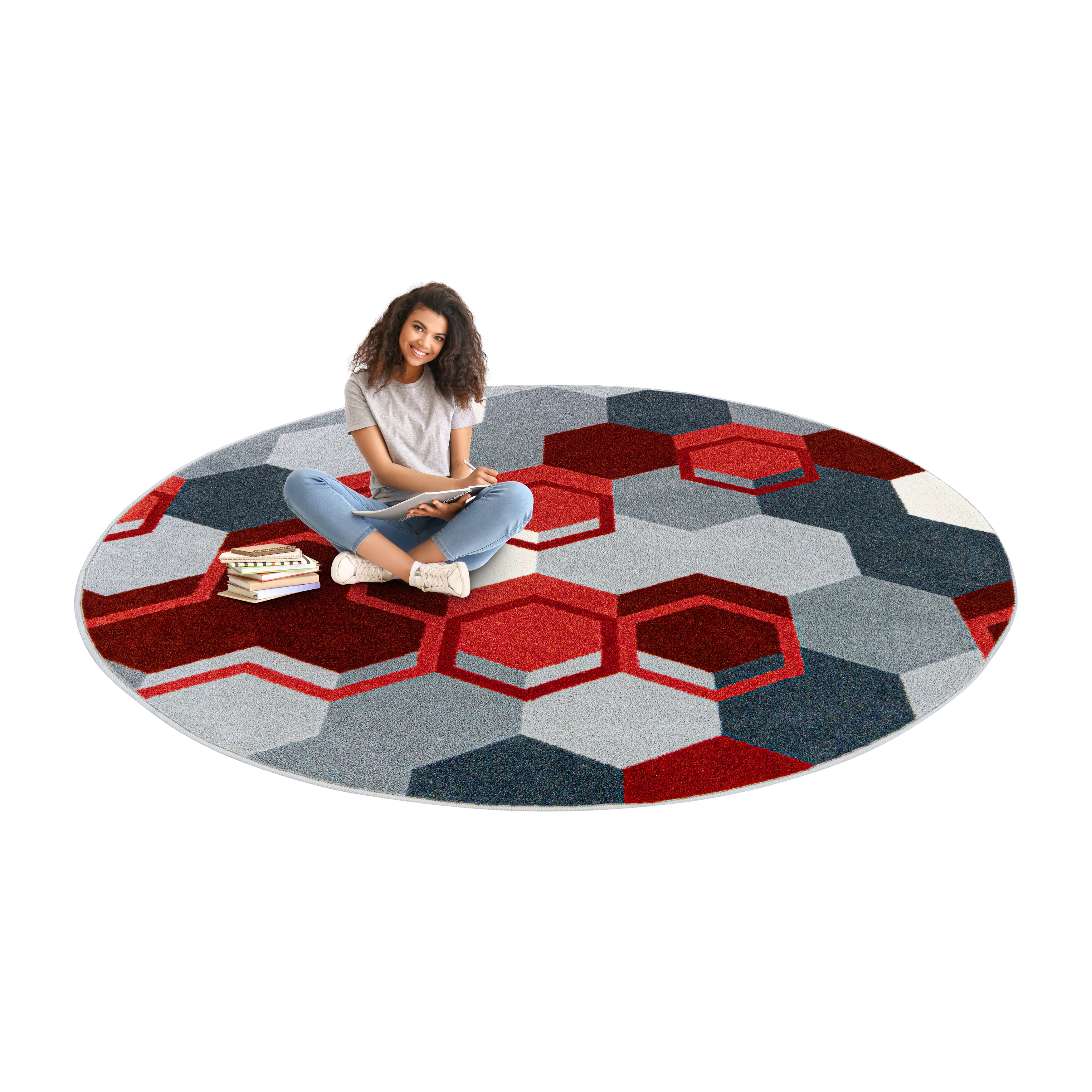 Team Up 5'4" Round area rug in color Red