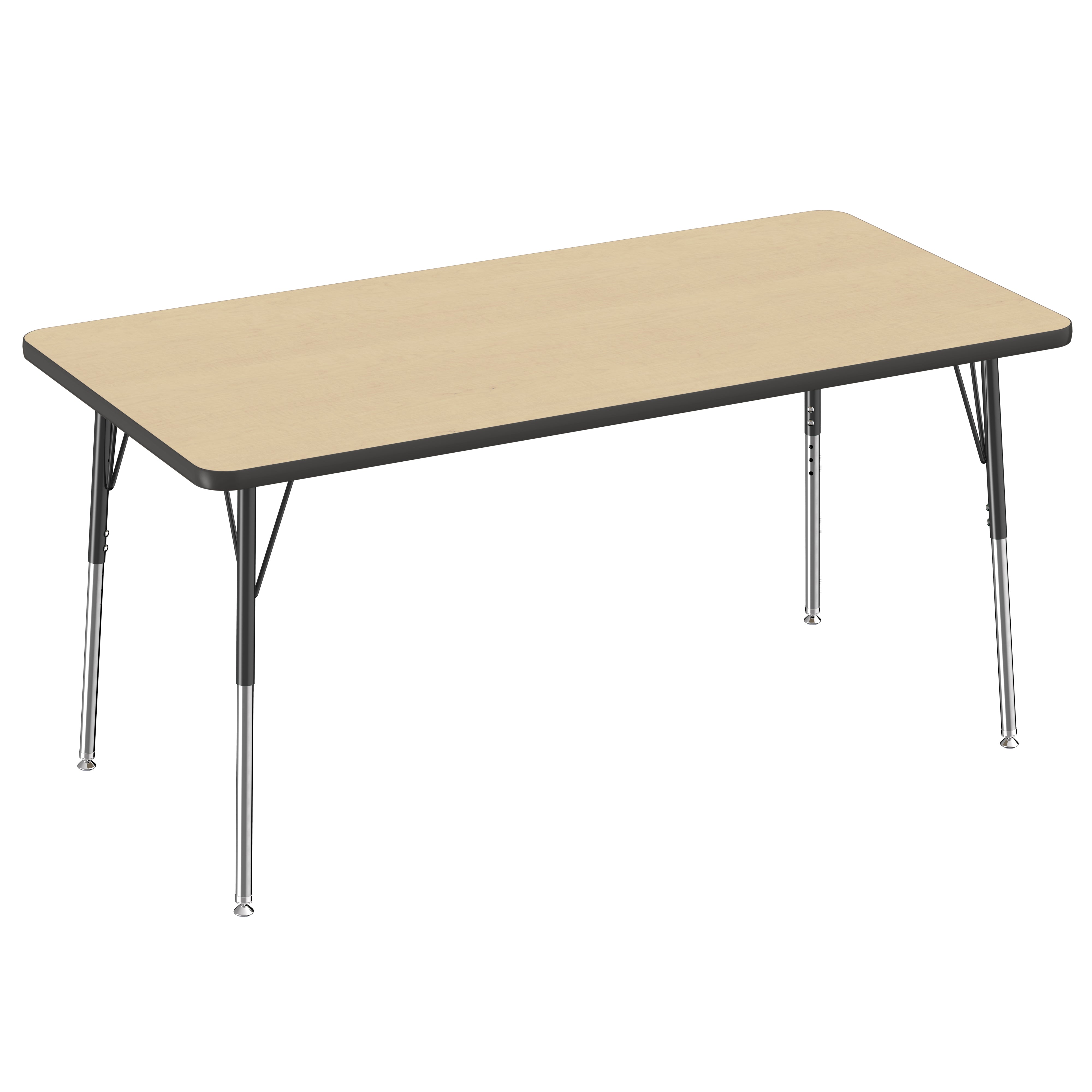 30" x 60" Rectangle Thermofused Activity Table with Adjustable Standard Swivel Glide Legs - Maple/Black