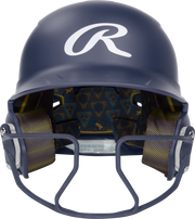 Rawlings Mach Hi-Viz Senior Matte Batting Helmet With Hi-Viz Face Guard - Navy