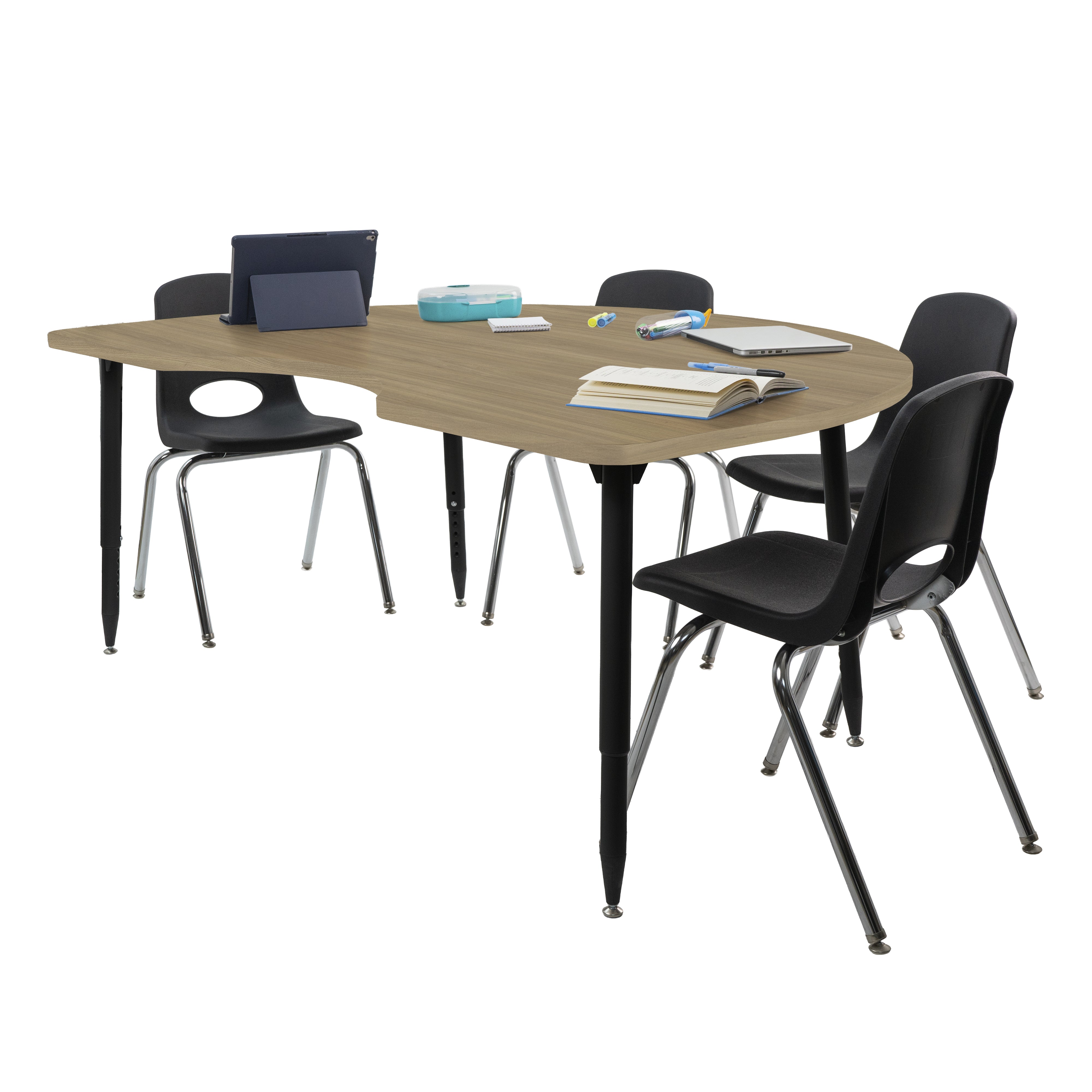 Adapte 48" x 72" Kidney Woodgrain Activity Table with Adjustable Tapered Legs - Pasadena Oak/Black