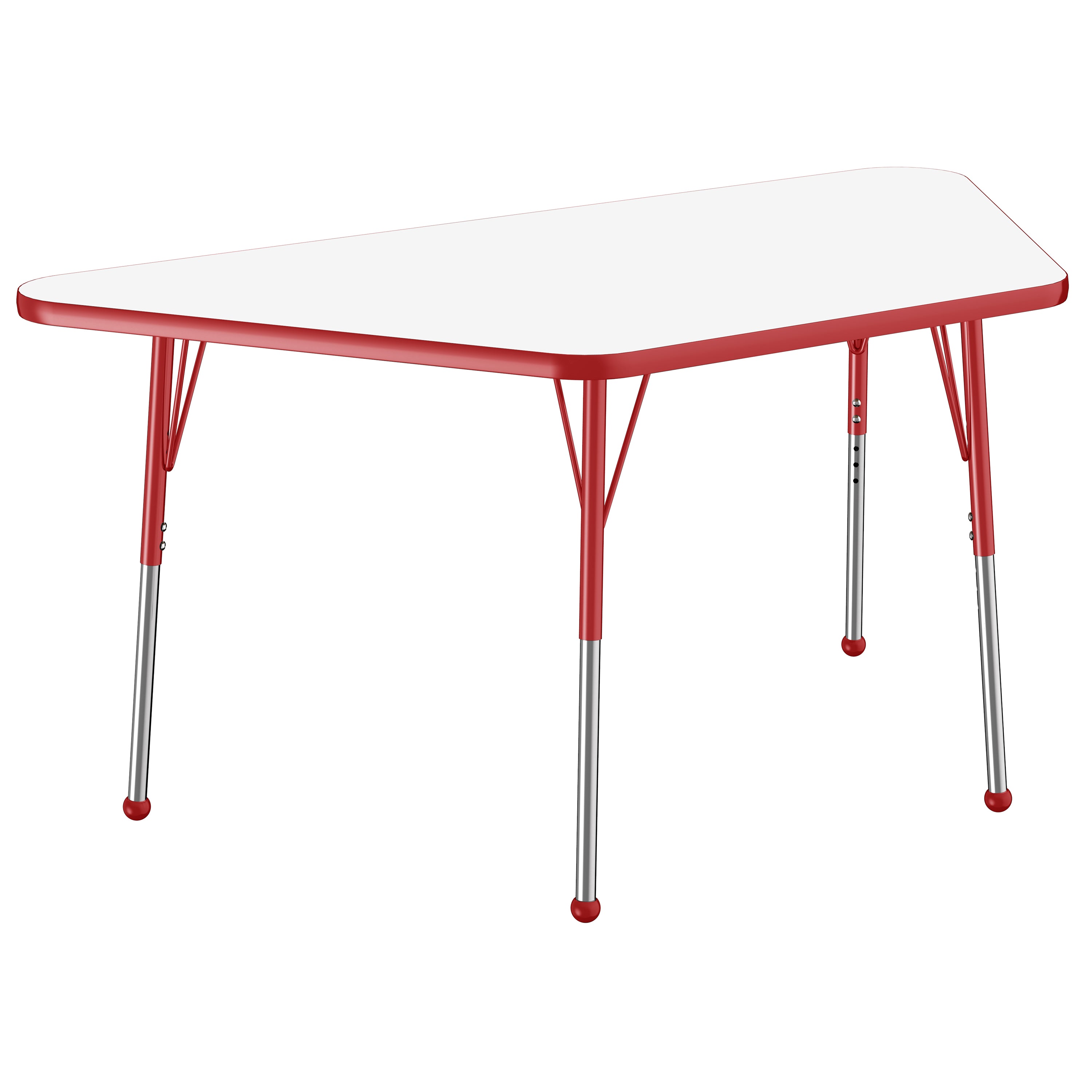 30" x 60" Trapezoid Dry-Erase Activity Table with Adjustable Standard Ball Glide Legs - Whiteboard/Red