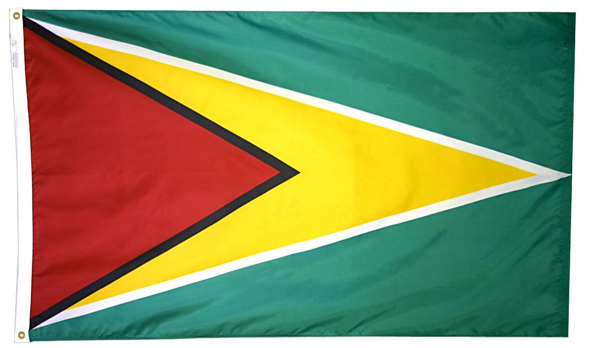 Guyana Flag 3x5 ft. Nylon SolarGuard Nyl-Glo 100% Made in USA to Official United Nations Design Specifications.
