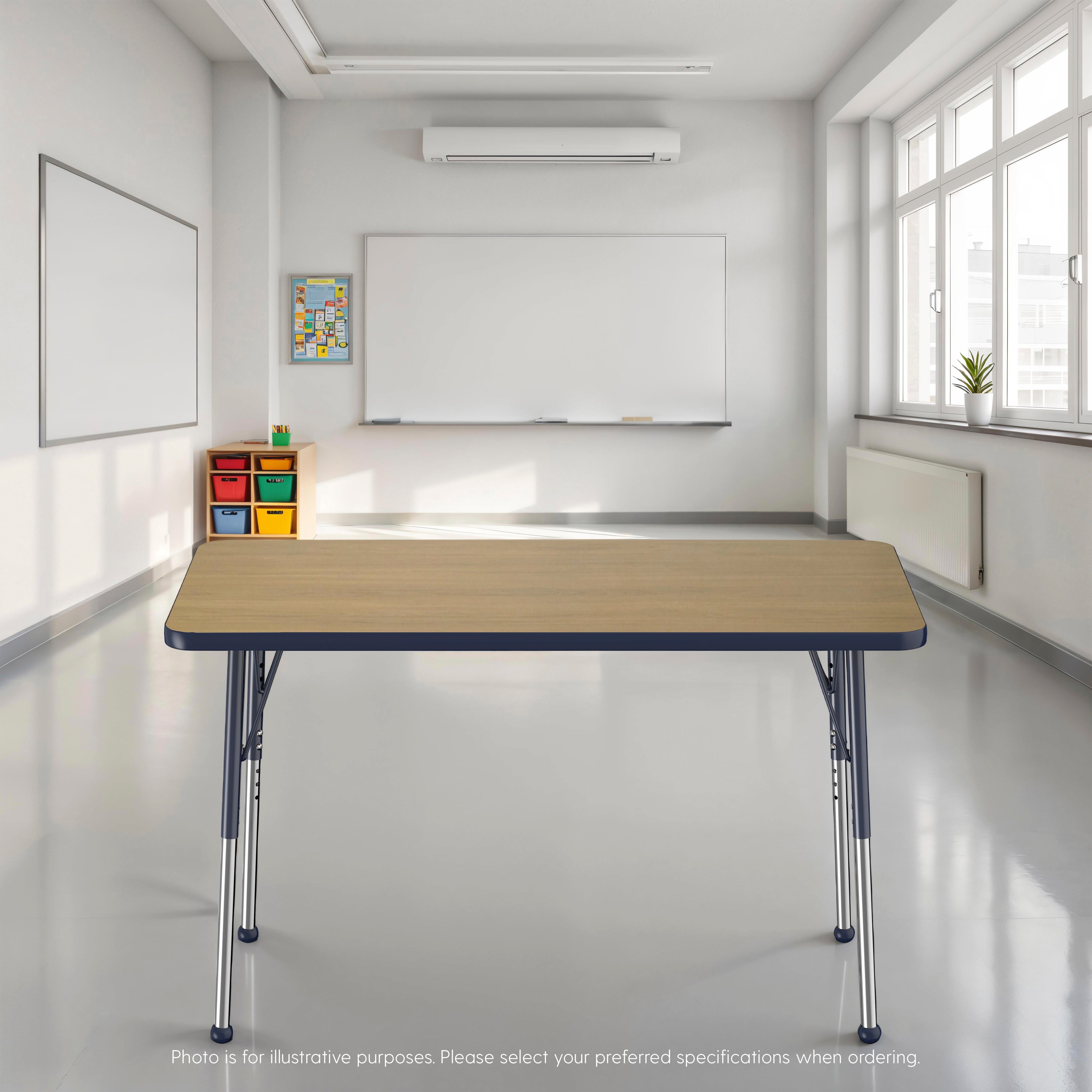 24" x 48" Rectangle T-Molding Activity Table with Adjustable Standard Ball Glide Legs - Pasadena Oak/Navy