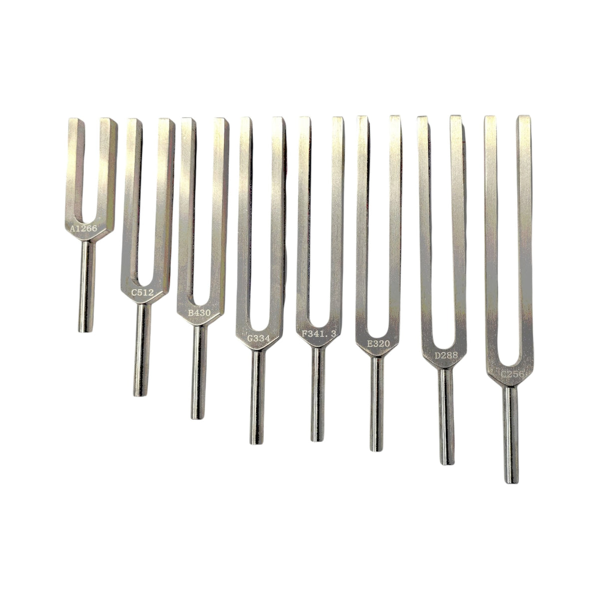 Tuning Fork Set, 8 Forks with Mallet, Aluminum, C256-C512 Hz