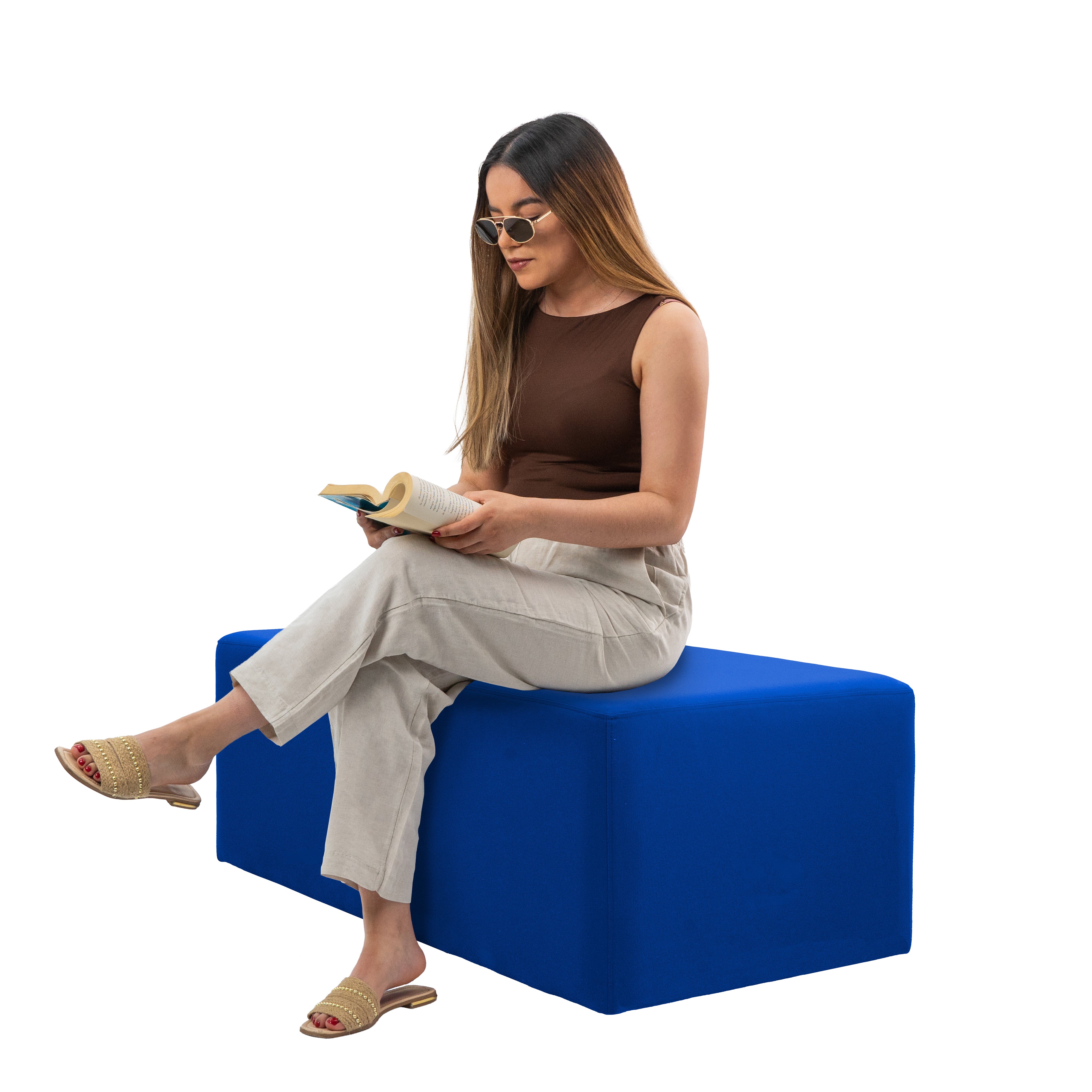 Outdoor 24" x 48" Rectangle Ottoman with Sunbrella®, 18" H - Canvas Pacific Blue