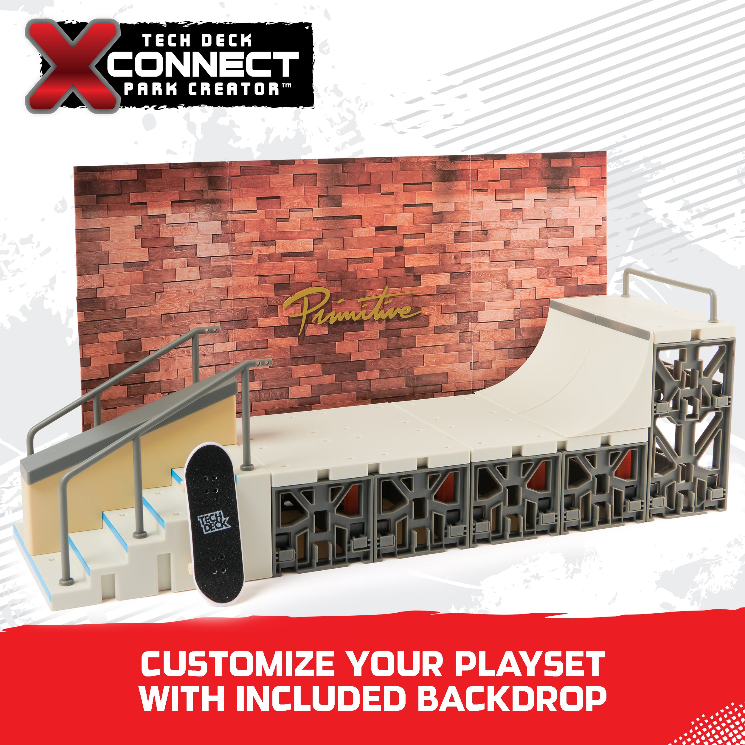 Tech Deck, Primitive X-Connect Skate Park, Customizable and Buildable Ramp Set with Exclusive Fingerboard, Kids Toy for Ages 6 and up