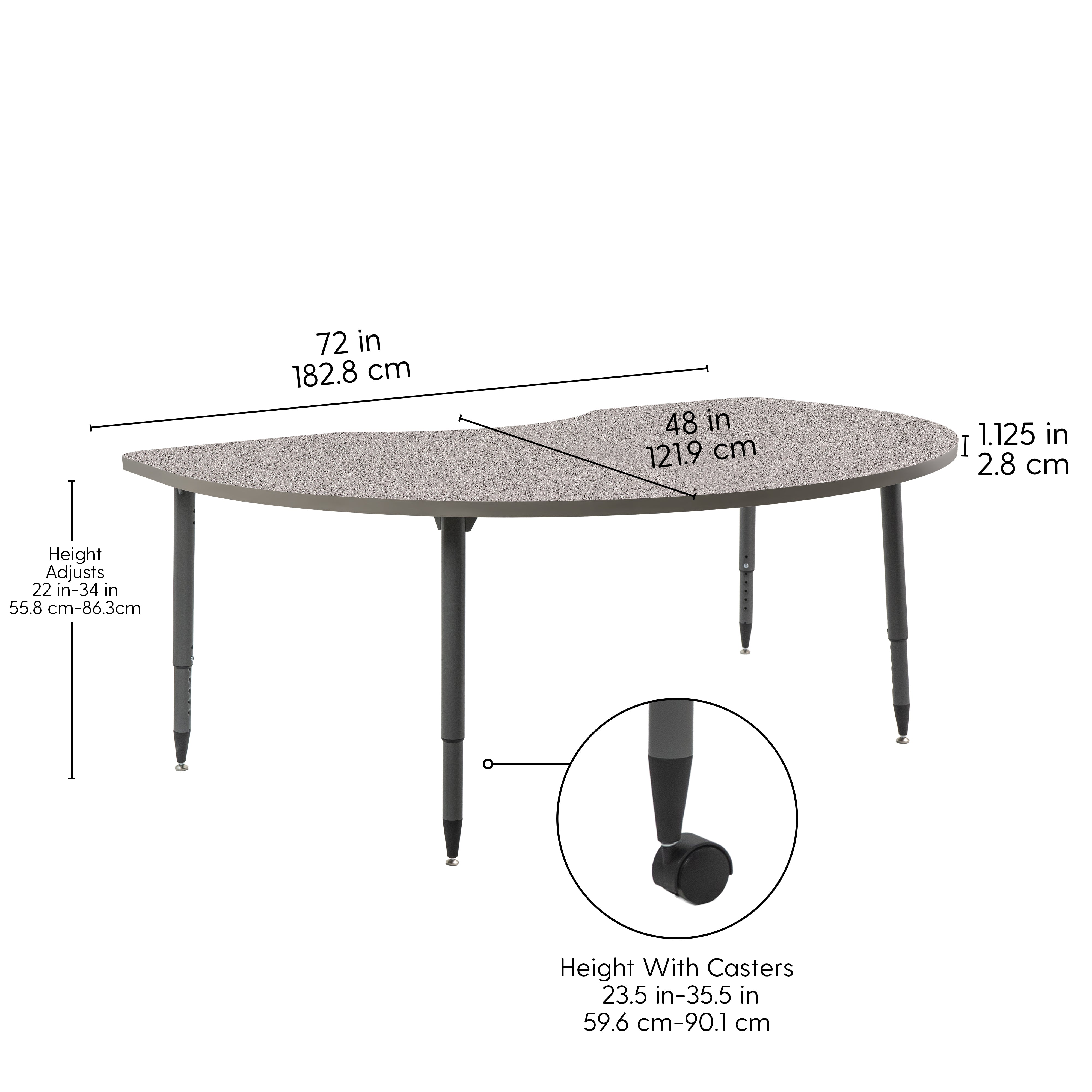 Adapte 48" x 72" Kidney Thermofused Activity Table with Adjustable Tapered Legs - Gray/North Sea
