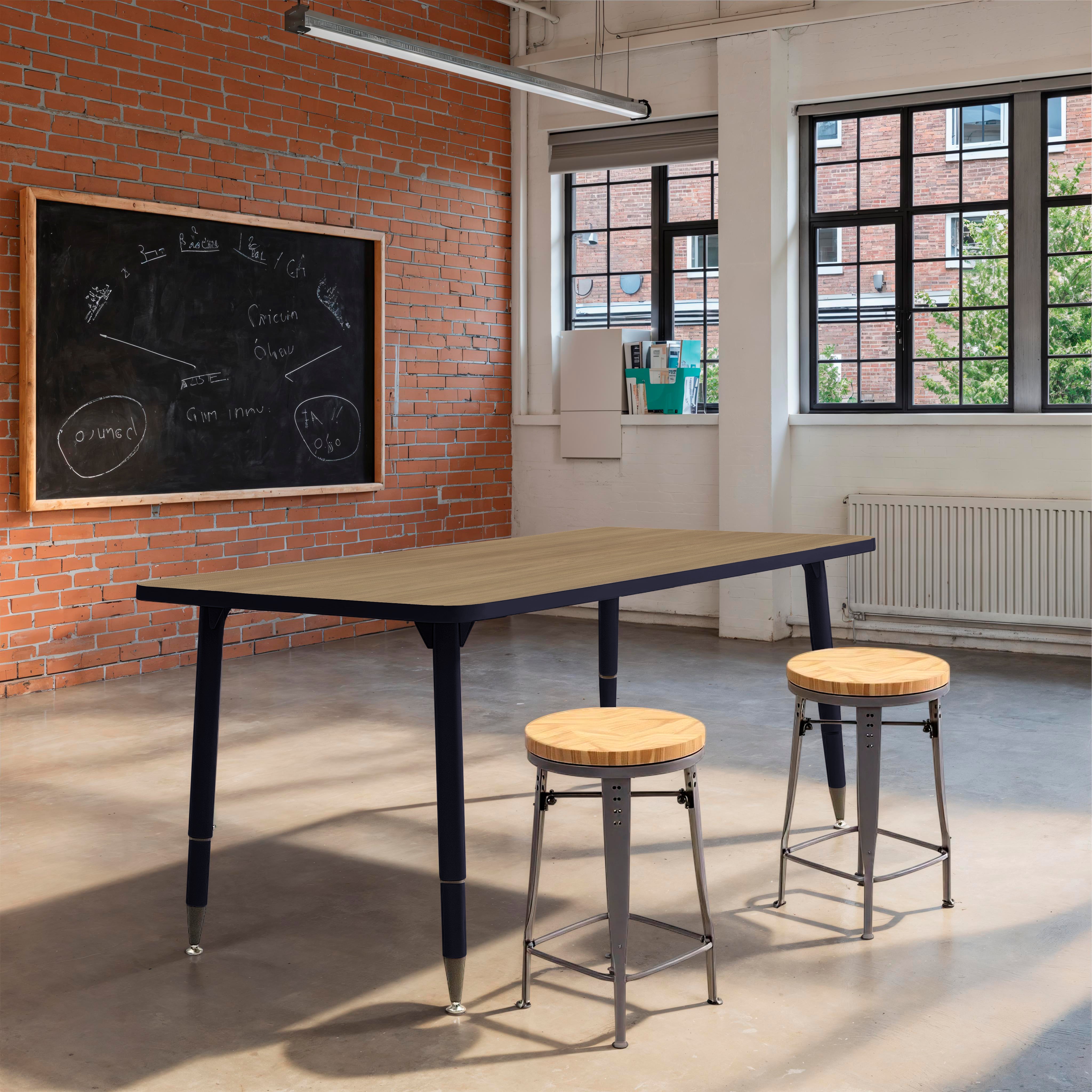 Adapte 30" x 60" Rectangle Thermofused Activity Table with Adjustable Tapered Legs - Pasadena Oak/Navy